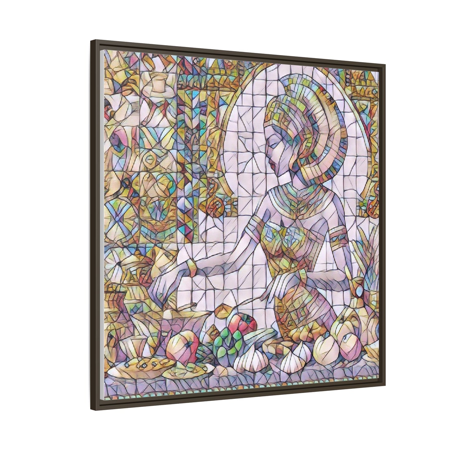 Egyptian Goddess Stained Glass Style Framed Canvas Art
