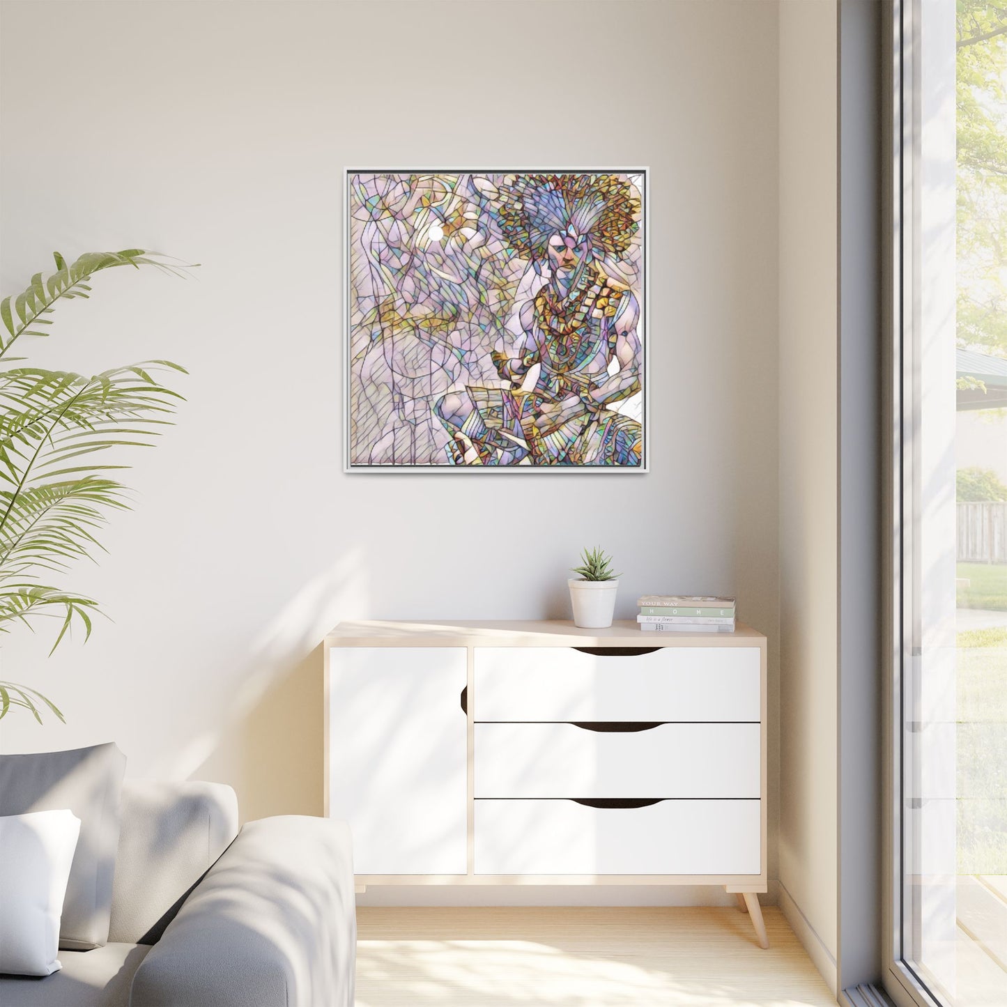 Framed Matte Canvas Art — Colorful Tribal Warrior Illustration