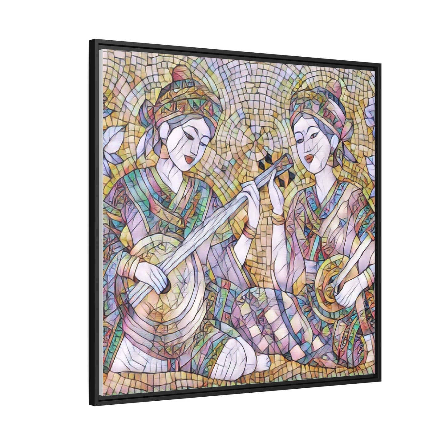Framed Mosaic Musician Canvas Art — Ethnic Duo Wall Decor
