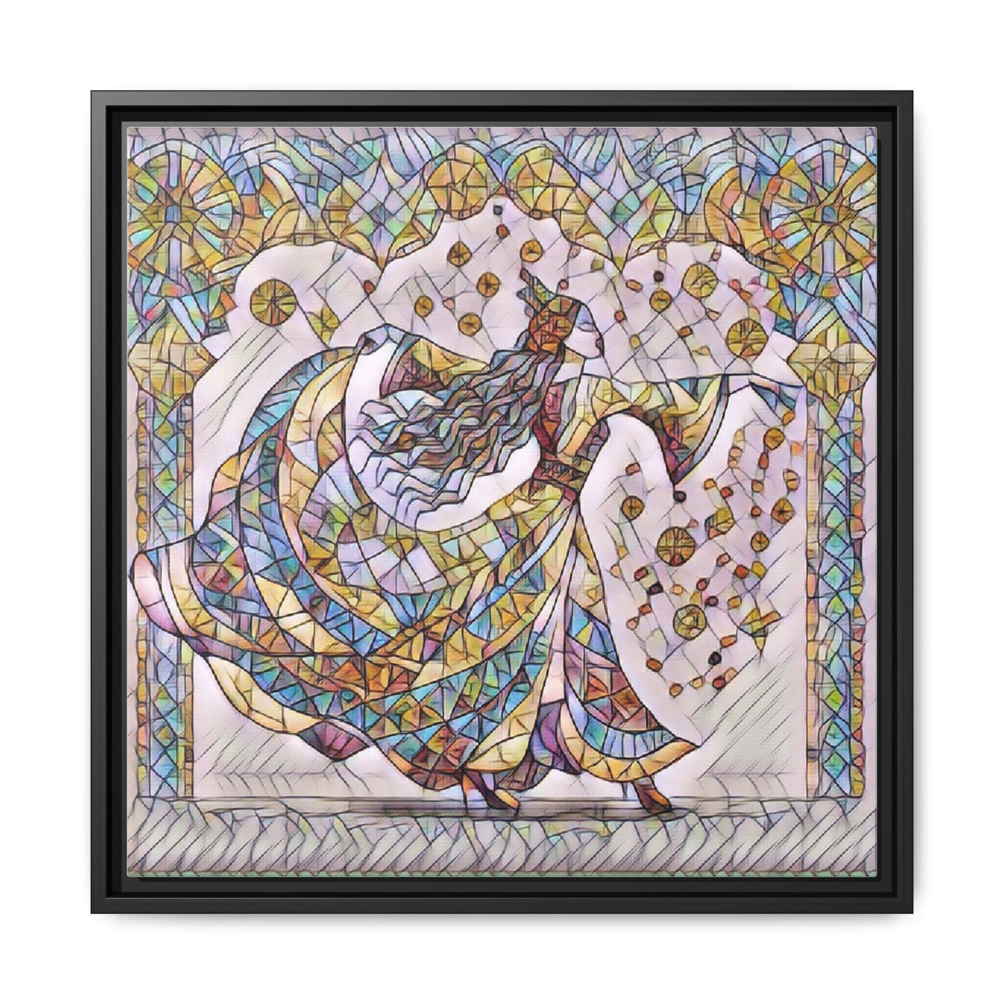 Stained Glass Dancing Dervish Framed Canvas Art