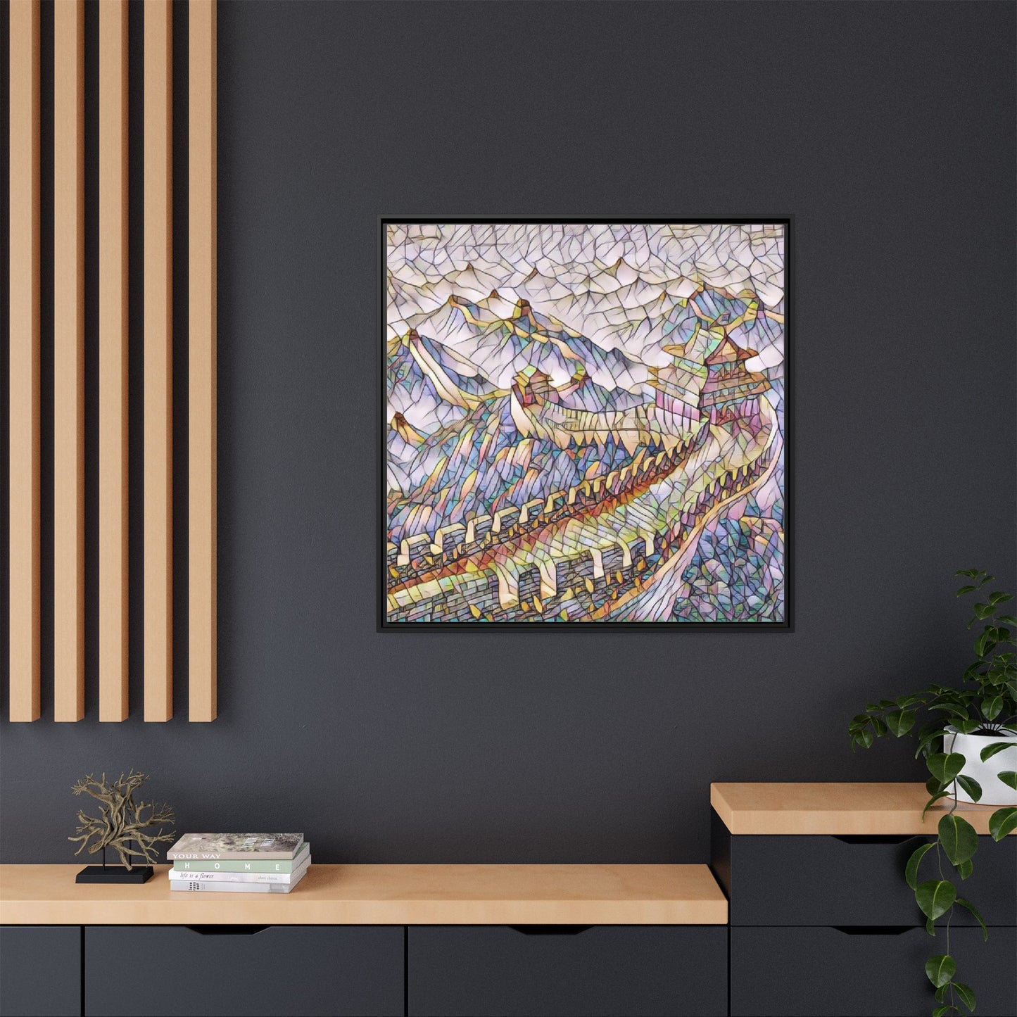 Stained-Glass Great Wall Matte Framed Canvas Print