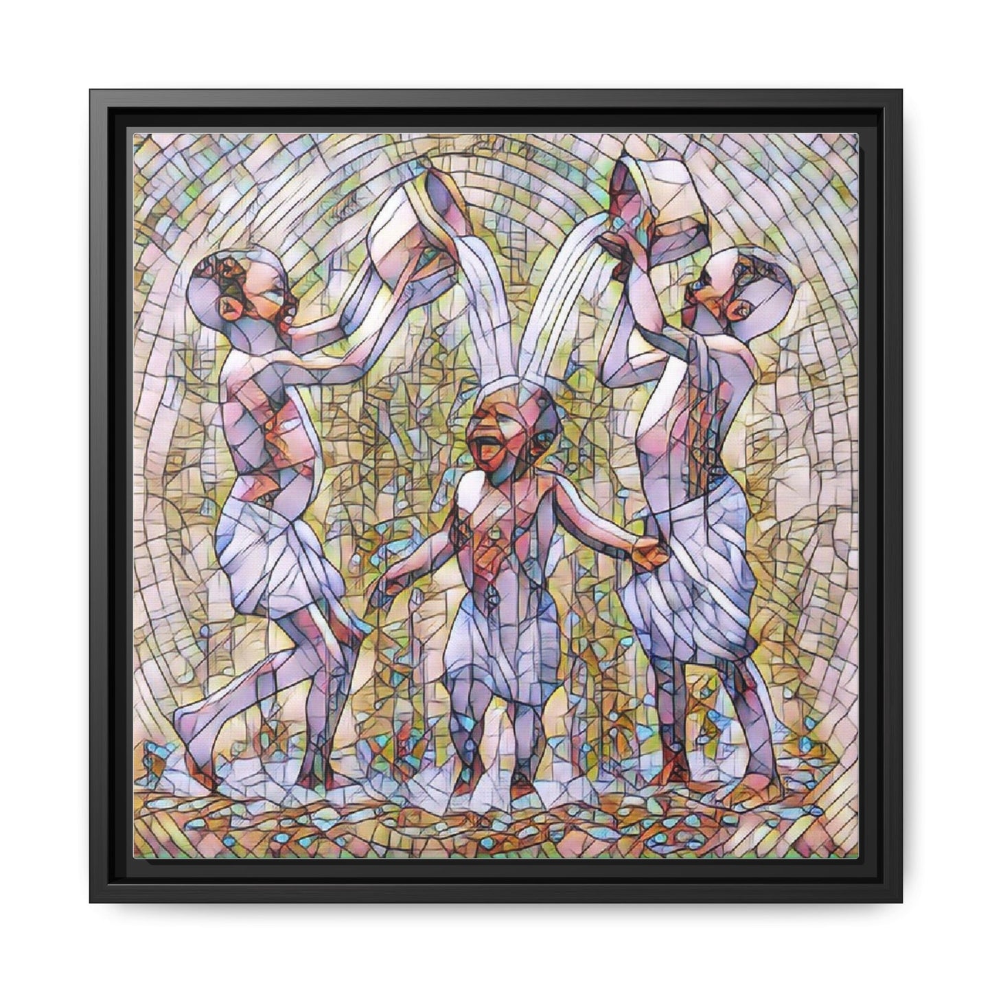 Framed Matte Canvas Art – Joyful Water Dance Family Stained-Glass Print