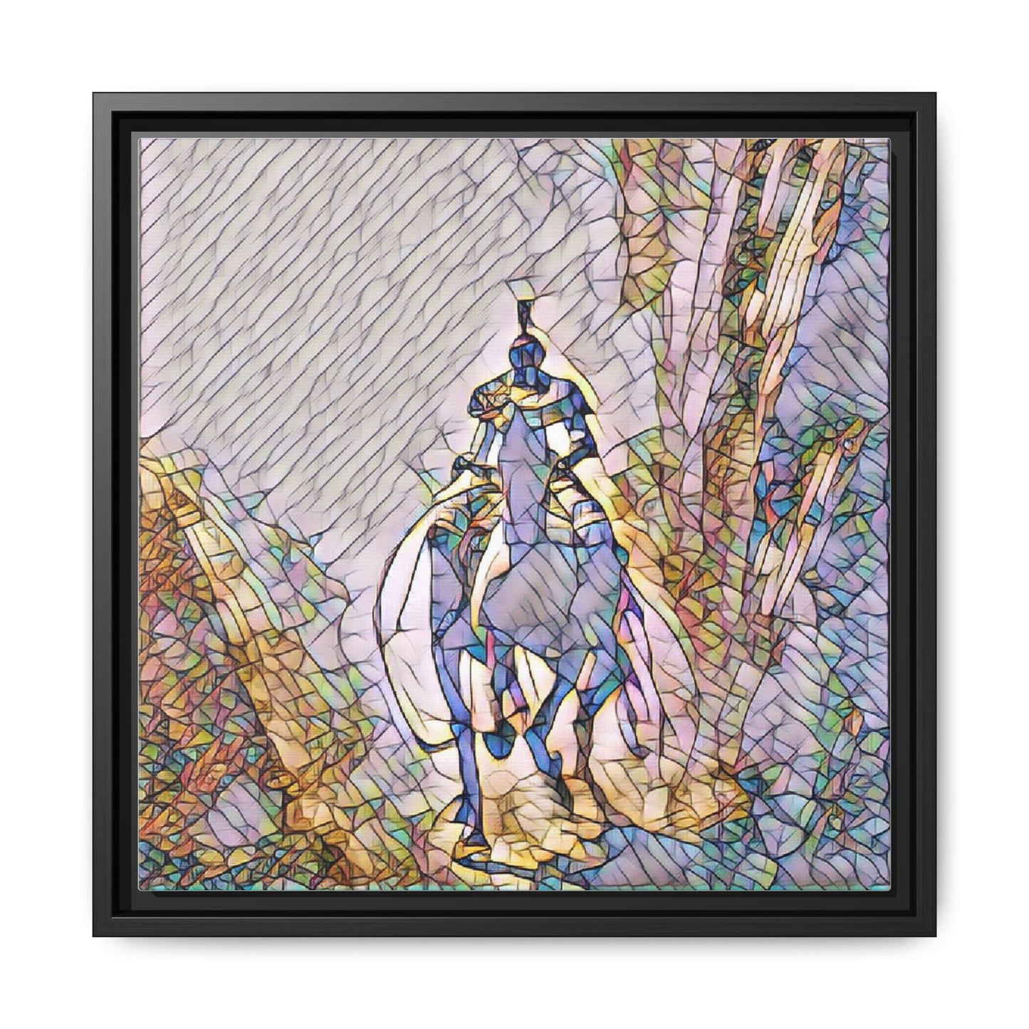 Stained-Glass Knight Matte Framed Canvas Wall Art