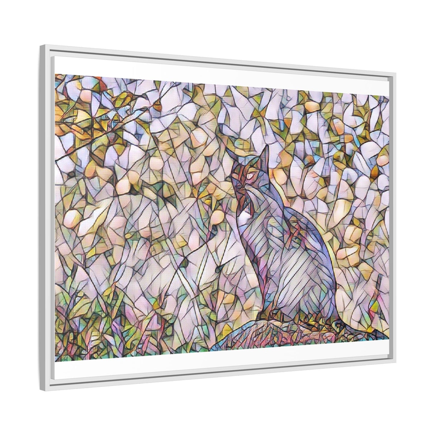 Framed Canvas Art - Stained Glass Heron Nature Print