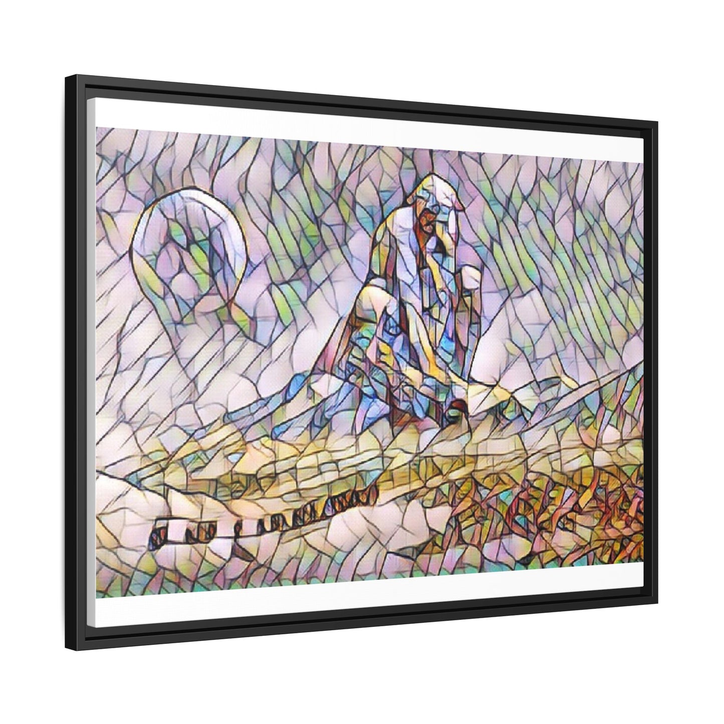 Stained-Glass Surfing Canvas Print — Framed Matte Wall Art