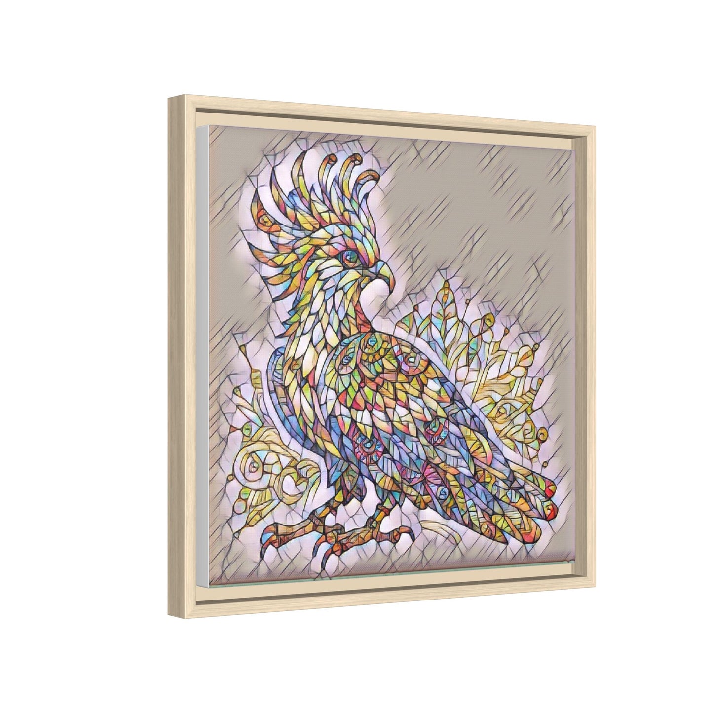 Colorful Stained-Glass Cockatoo Matte Framed Canvas