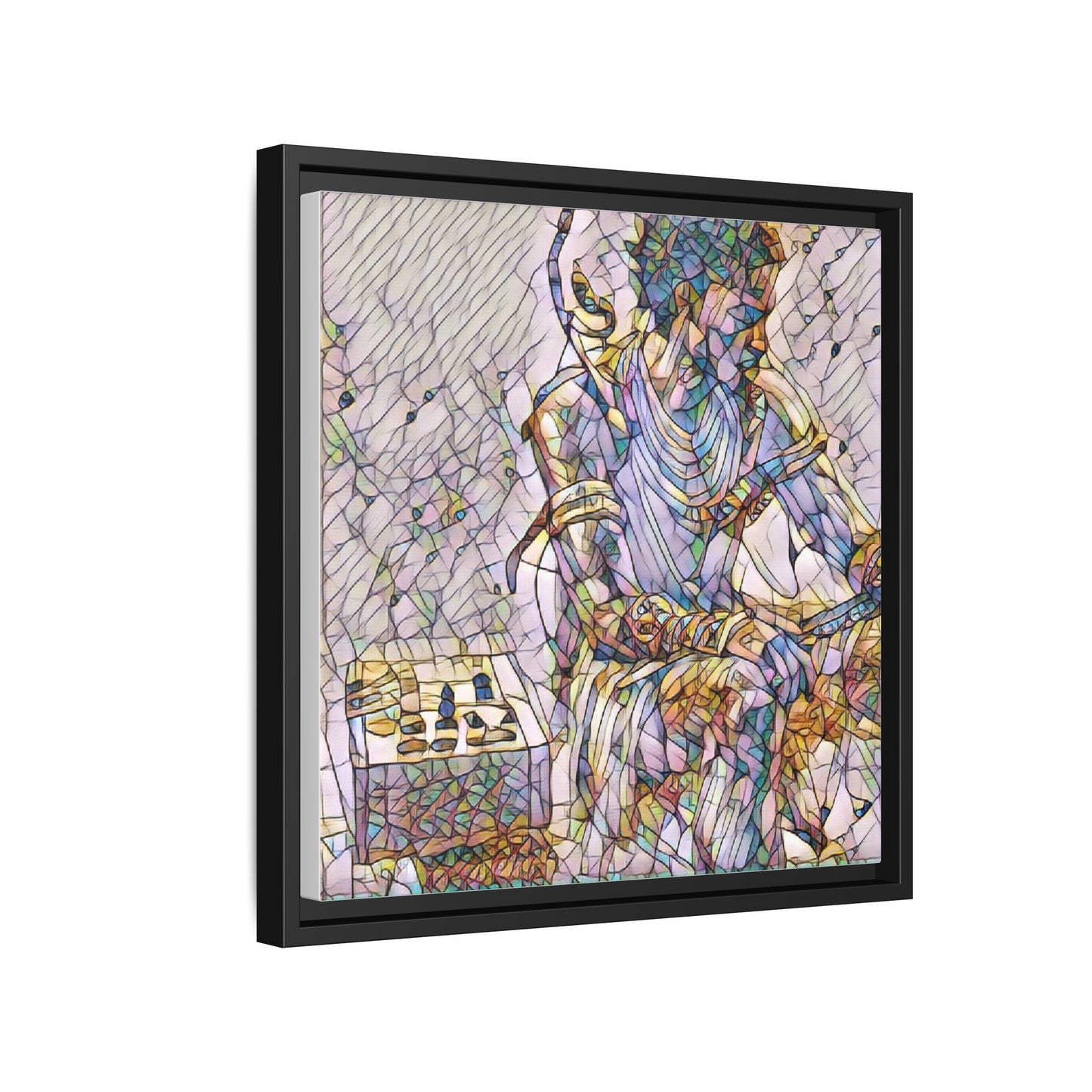 Framed Matte Canvas Art — Abstract Stained-Glass Chess Player