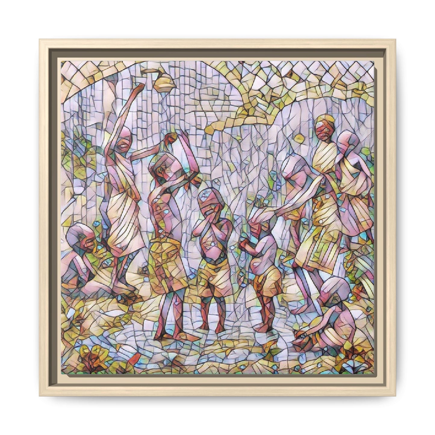 Framed Matte Canvas – Colorful Mosaic Children Playing Wall Art