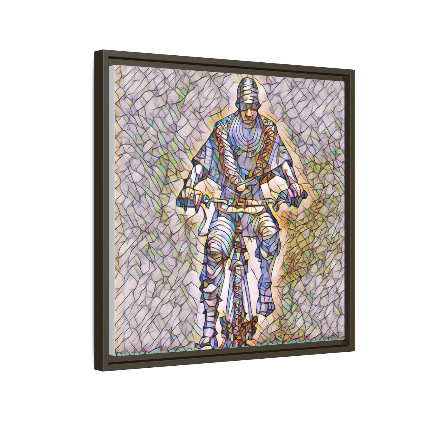 Framed Matte Canvas Art - Stylized Cyclist Illustration