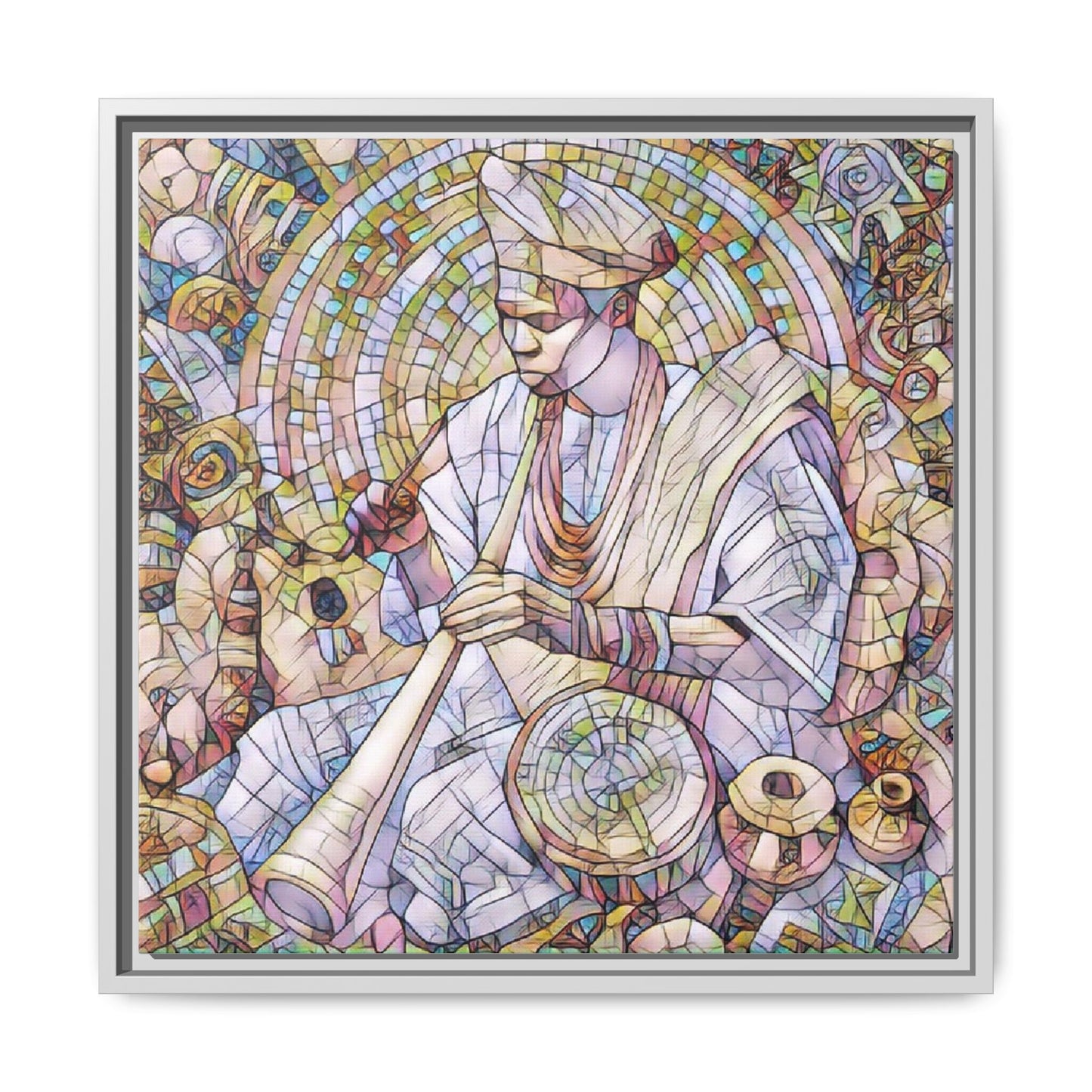 Framed Matte Canvas Print — African Drummer Mosaic Art