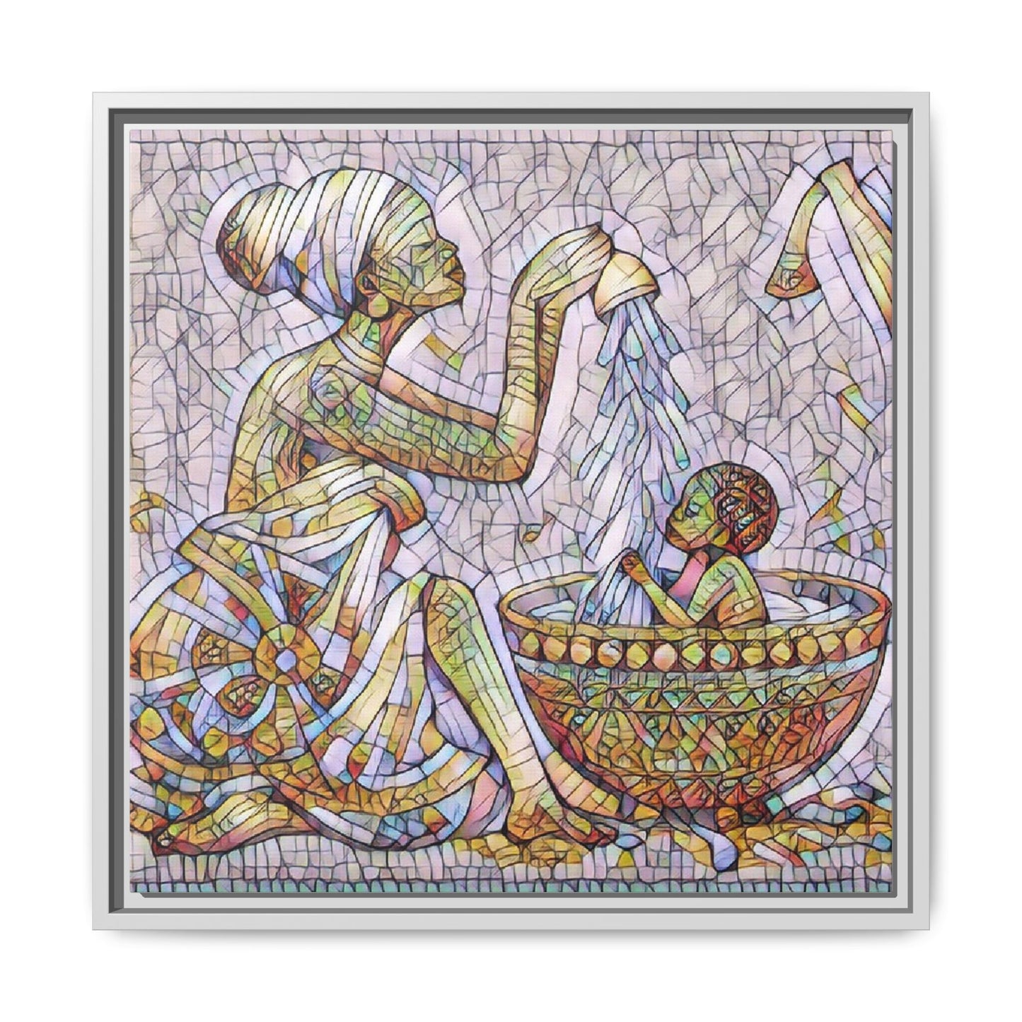 African Mother and Child Mosaic Matte Canvas (Framed)