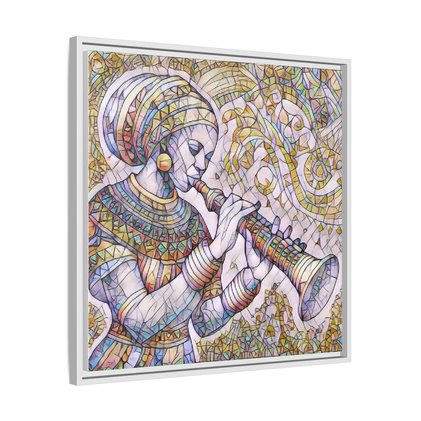 Egyptian Flutist Mosaic Matte Canvas Framed Art