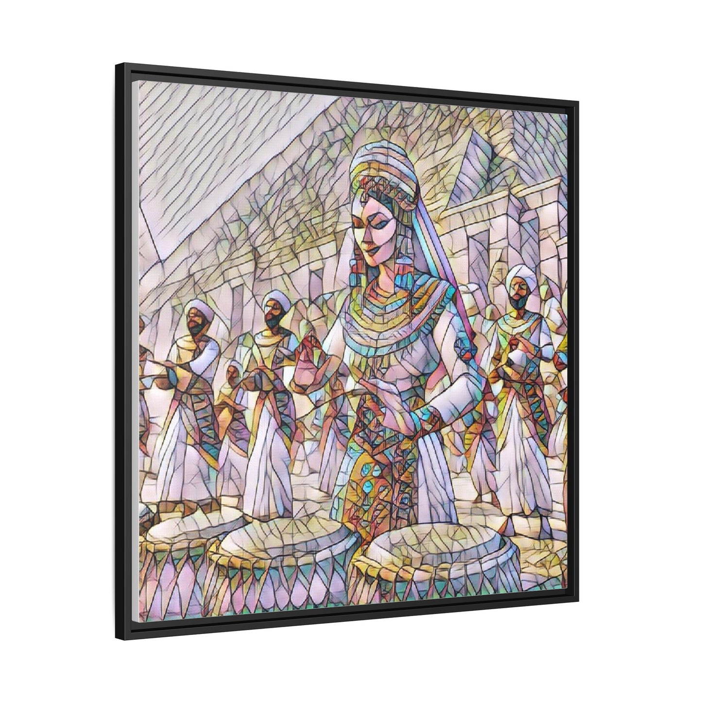 Egyptian Drummers Framed Canvas Art — Colorful Egyptian Dancer Wall Decor