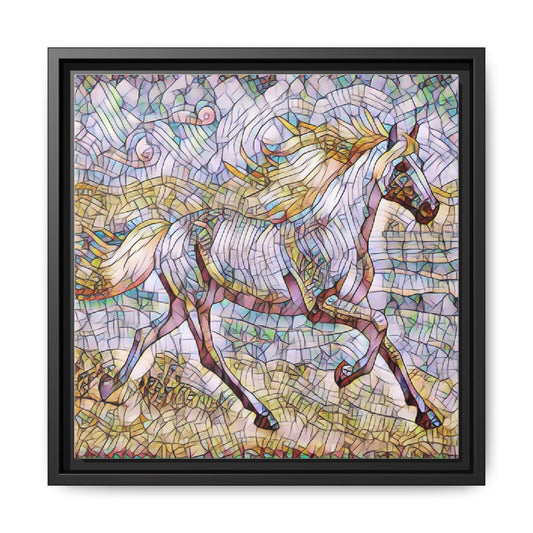 Stained Glass Style Running Horse Framed Canvas