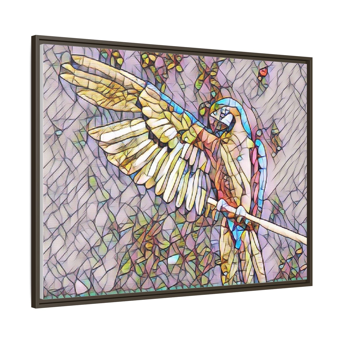 Framed Parrot Stained-Glass Art Print — Matte Canvas Wall Decor
