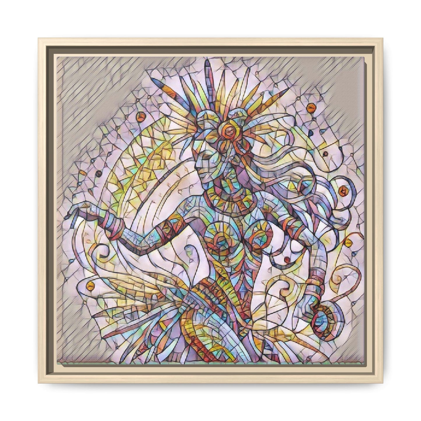 Colorful Mermaid Mosaic Framed Canvas Art — Boho Ocean Wall Decor