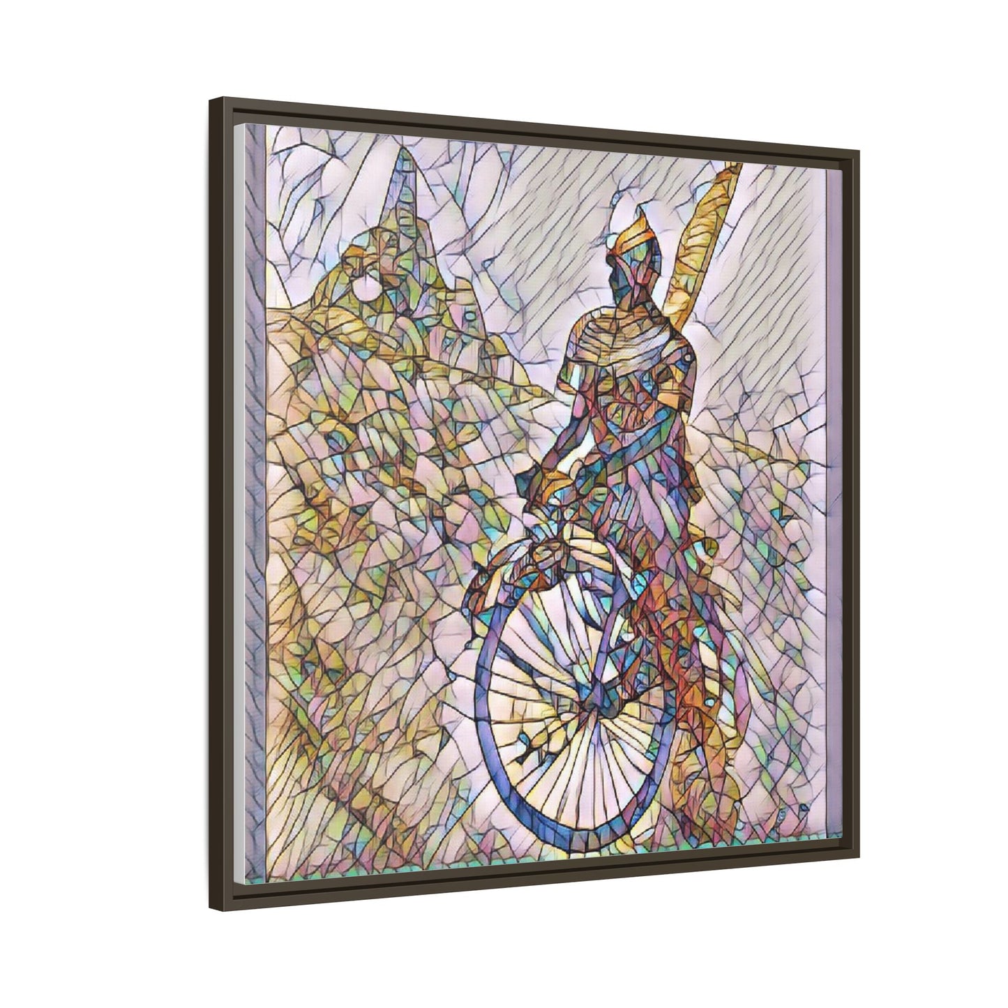 Cyclist Stained Glass Art Print — Framed Matte Canvas