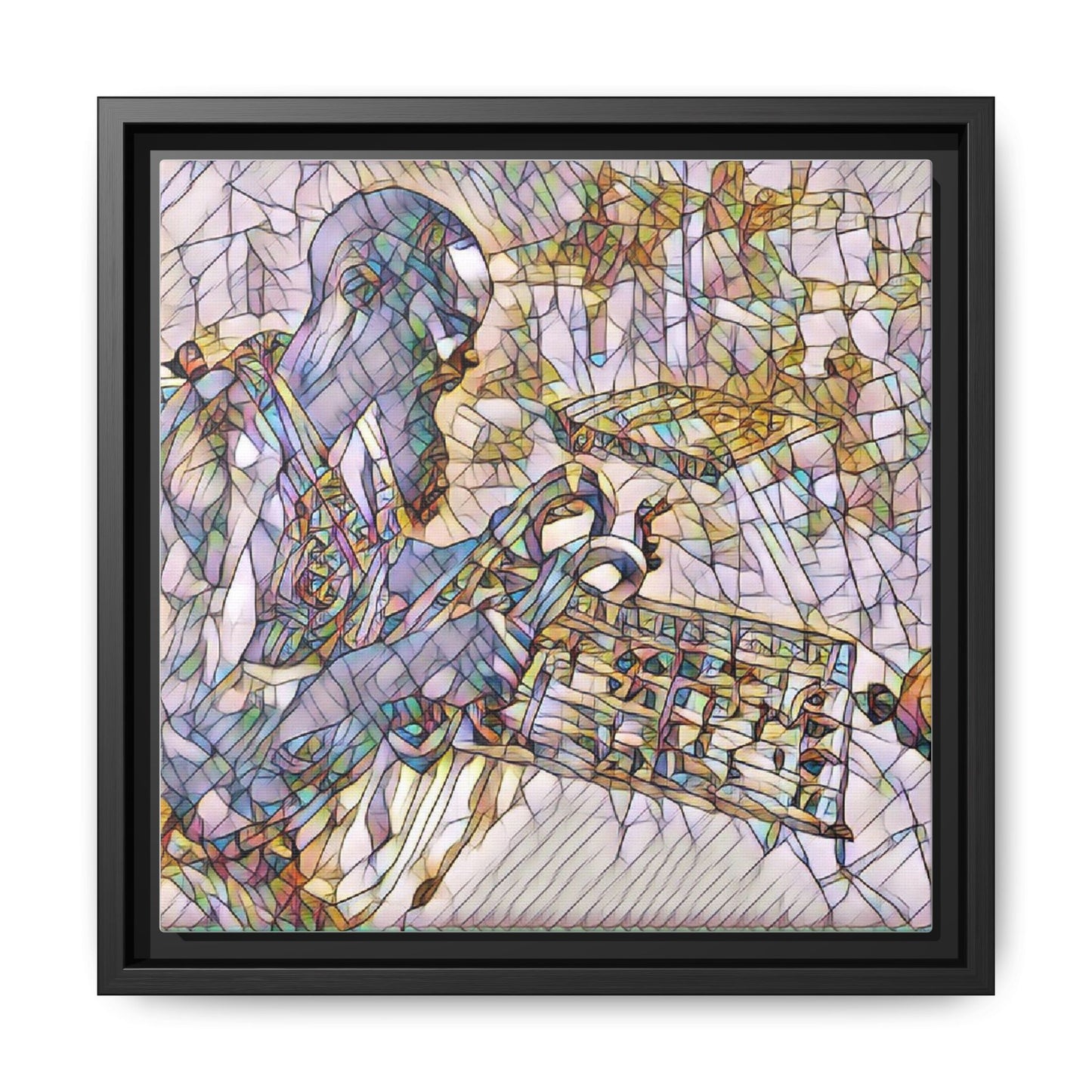 Framed Matte Canvas Art – Abstract Musician with Keyboard (Multi-Color)