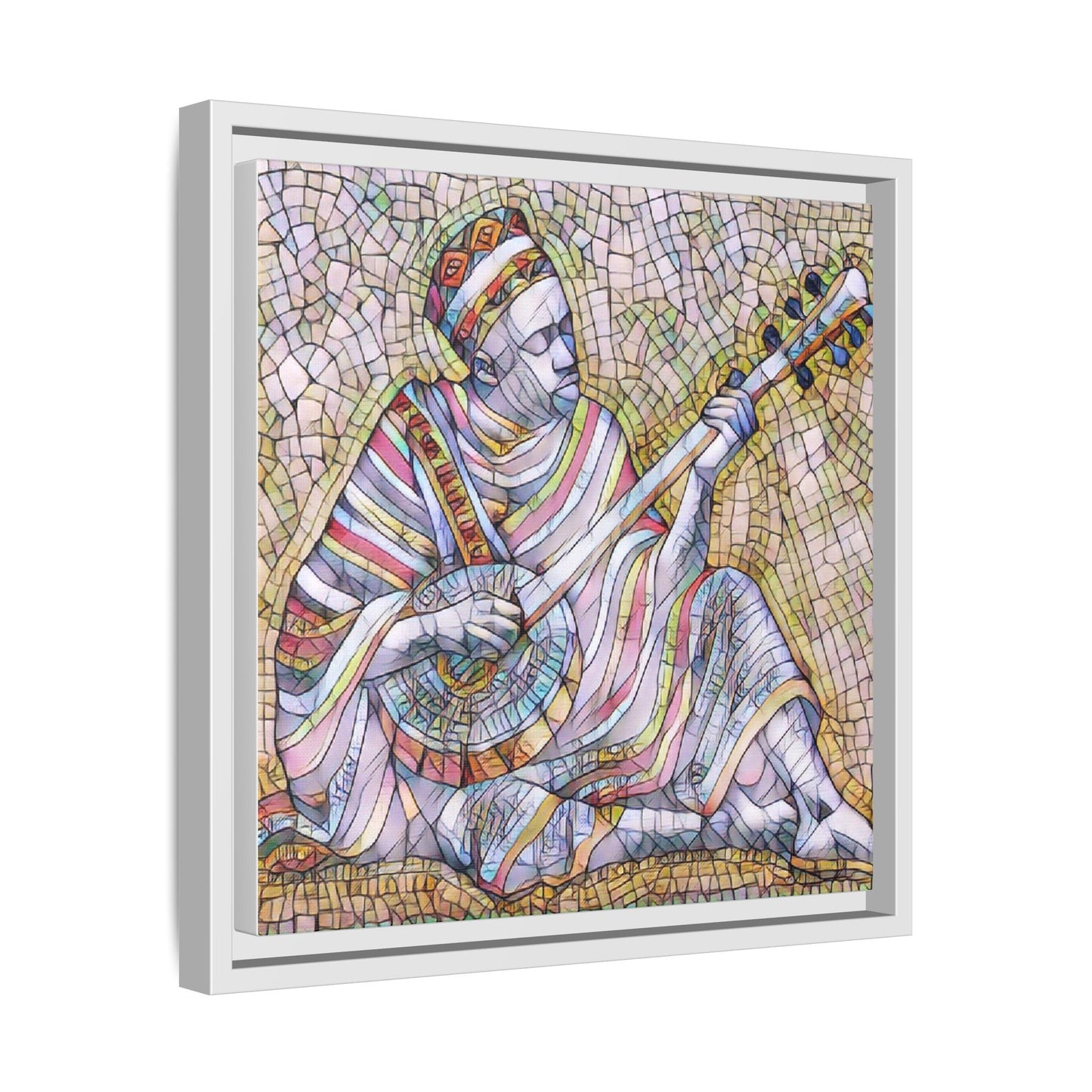 Framed Mosaic Musician Canvas – Colorful Bohemian Wall Art