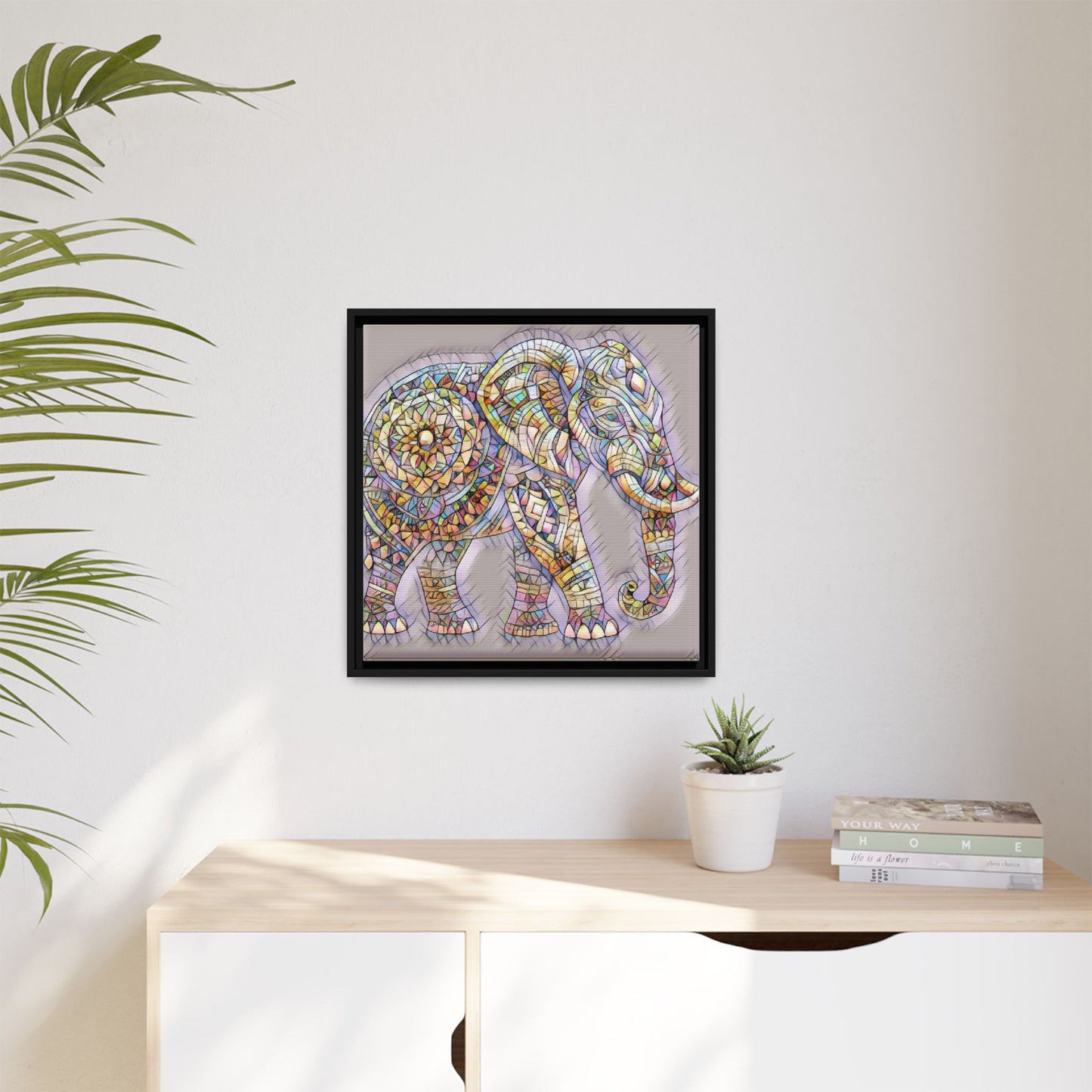 Colorful Mosaic Elephant Framed Canvas Print