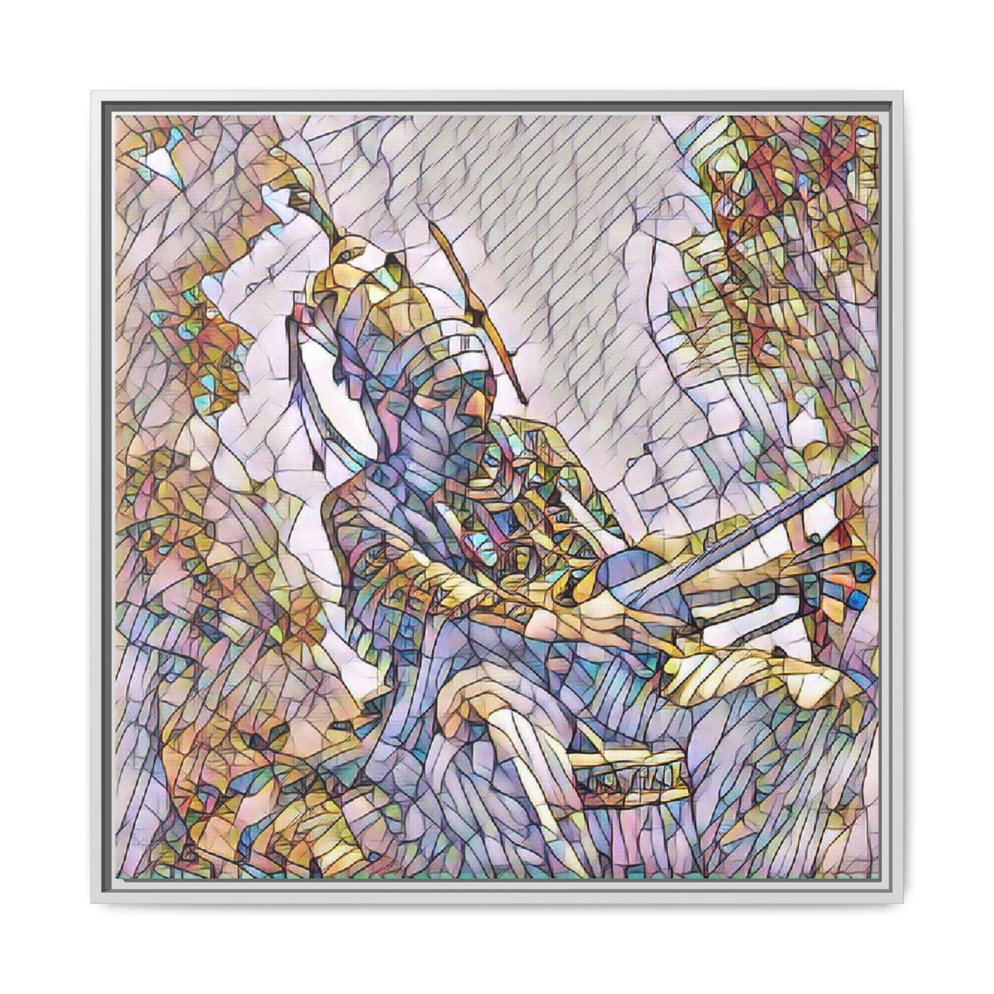 Framed Archery Canvas Print — Stained-Glass Archer Wall Art