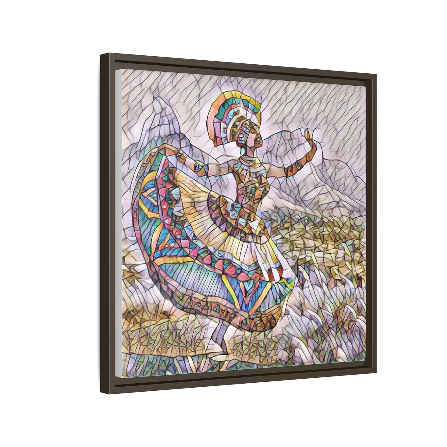 Ballerina Mosaic Framed Canvas Print — Colorful Ethnic Dance Wall Art