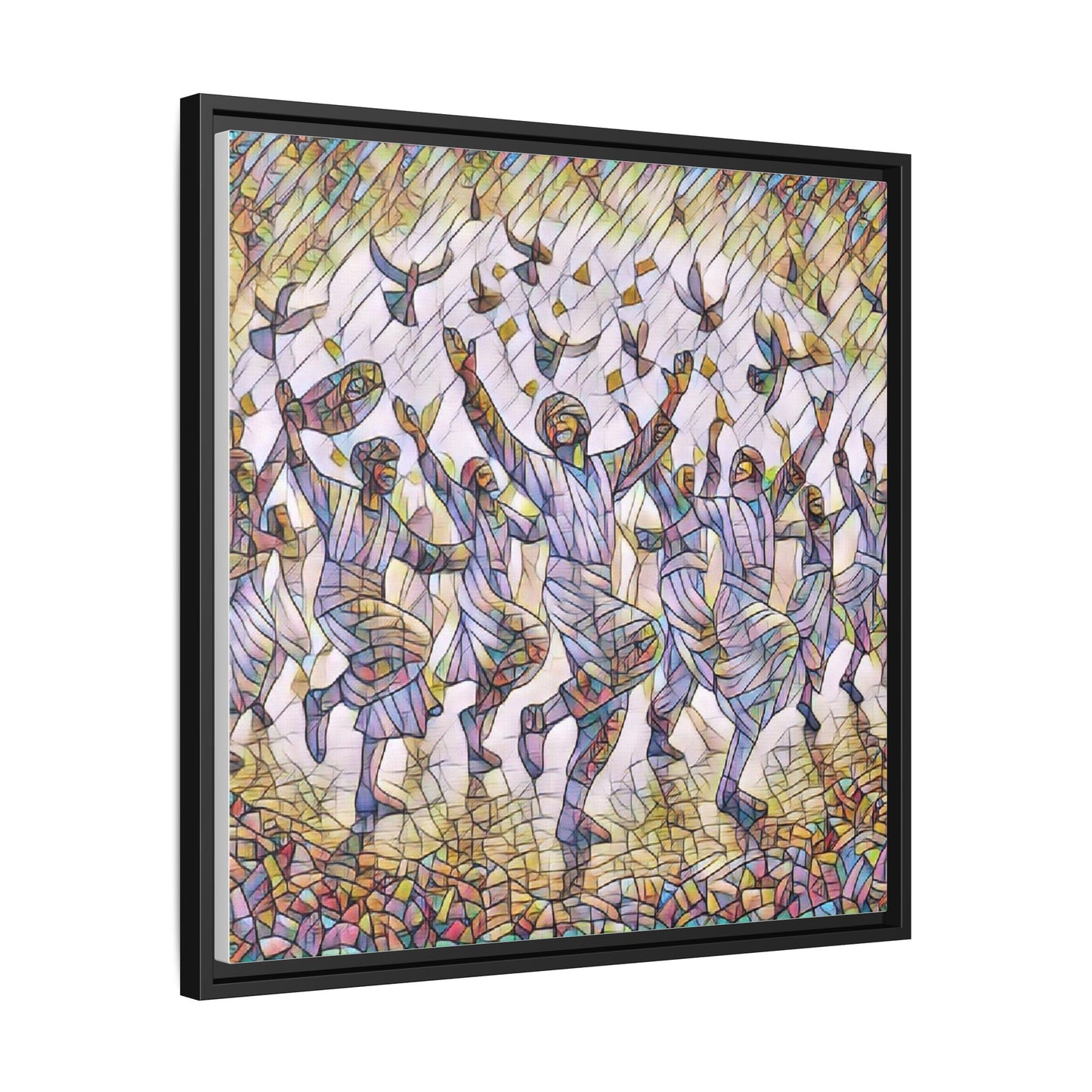 Framed Canvas Art - Joyful Dancers with Doves (Multicolor)