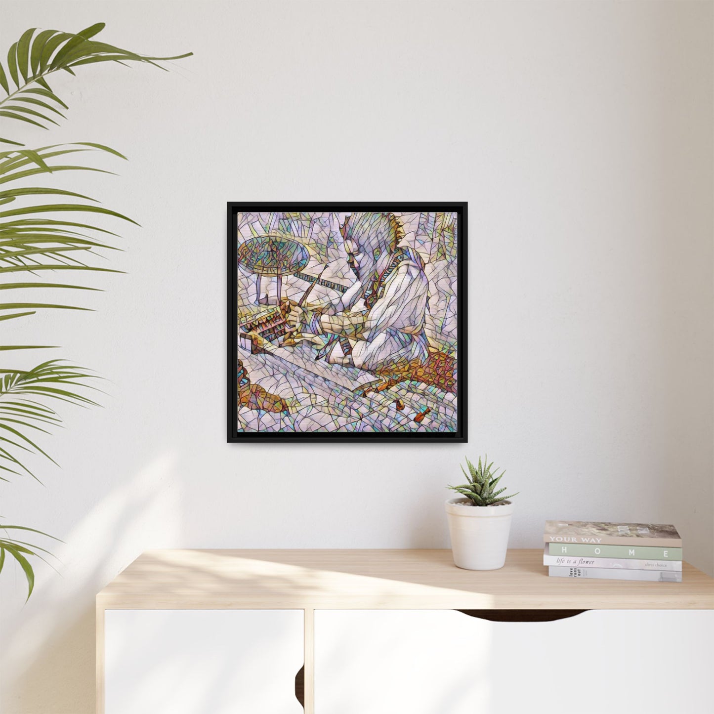 Framed Matte Canvas — Abstract Drummer Mosaic Wall Art