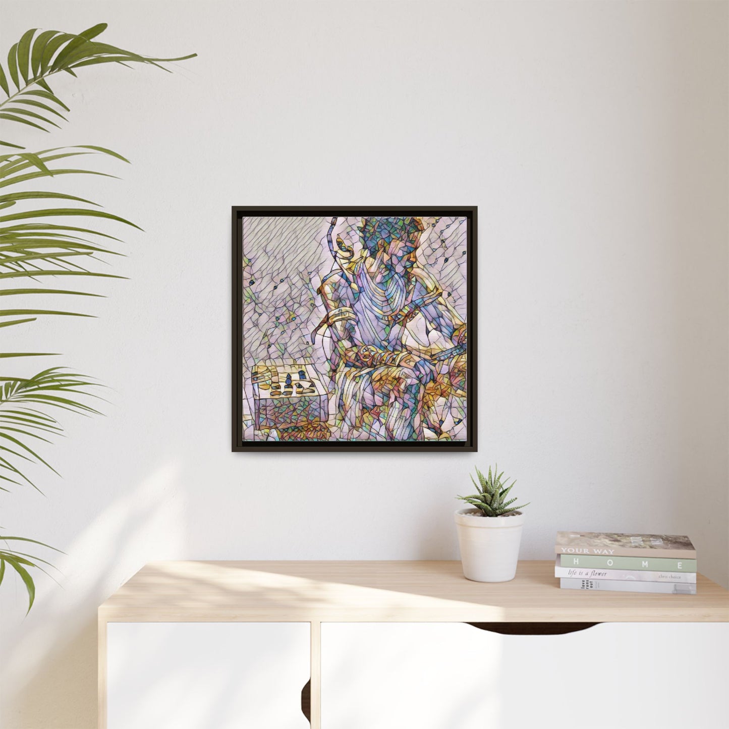 Framed Matte Canvas Art — Abstract Stained-Glass Chess Player