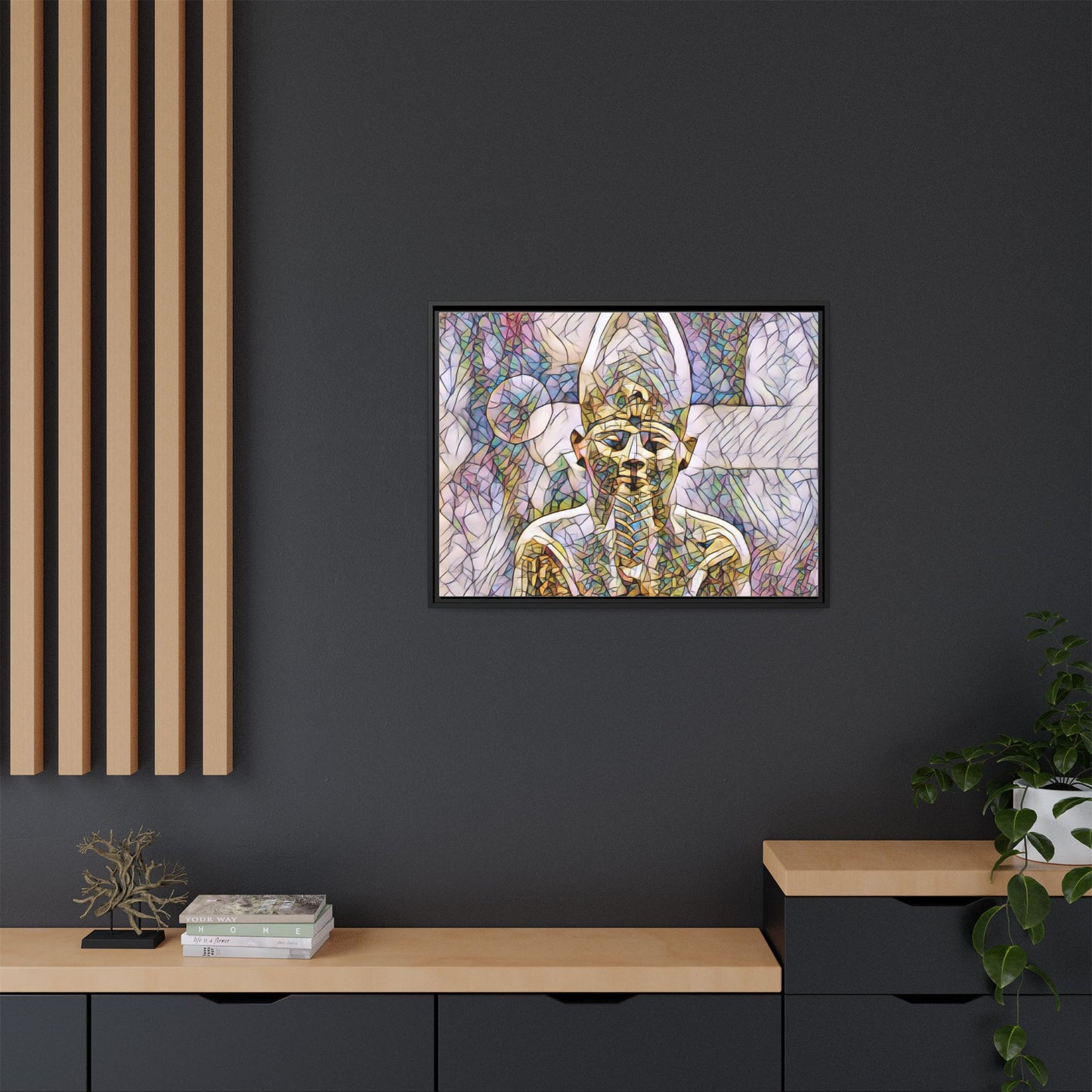 Egyptian Pharaoh Stained-Glass Style Matte Canvas Print, Framed