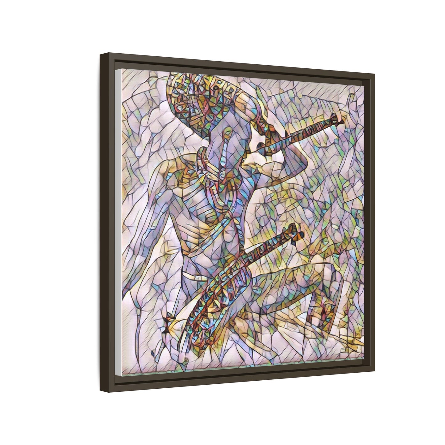 Stained Glass Blue Musician — Framed Matte Canvas Art