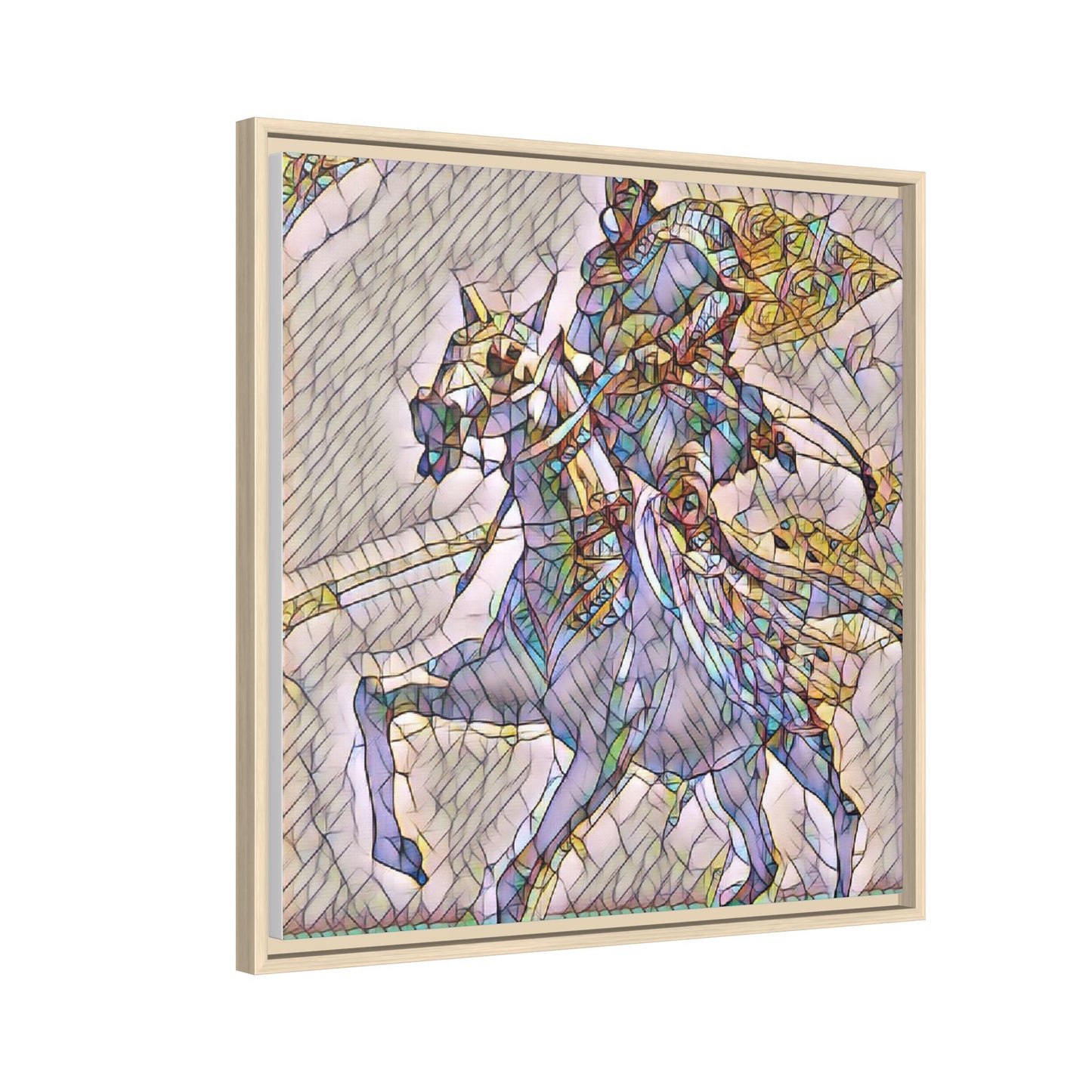 Framed Matte Canvas Art — Stained Glass Knight on Horse Fantasy Wall Decor