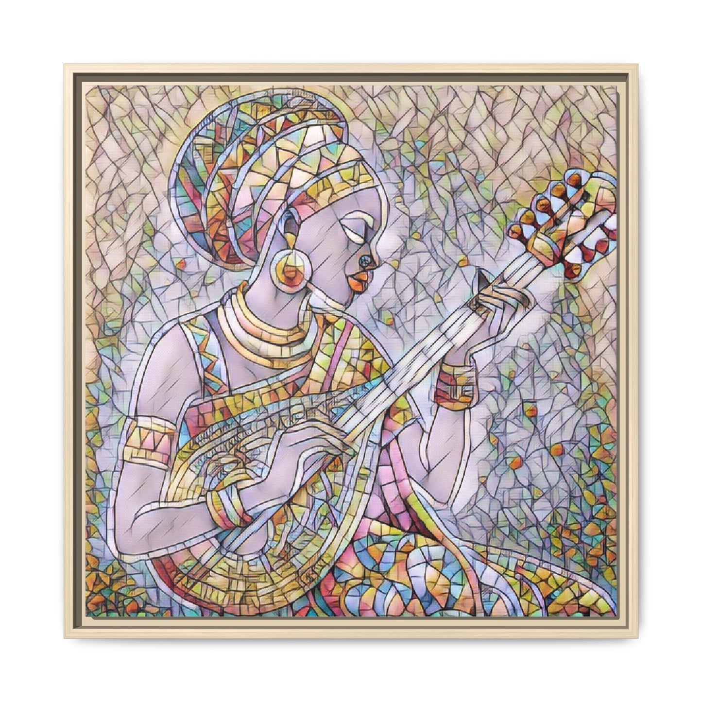 Framed Canvas Art — Colorful African Woman Playing Lute (Matte Multi‑Color)