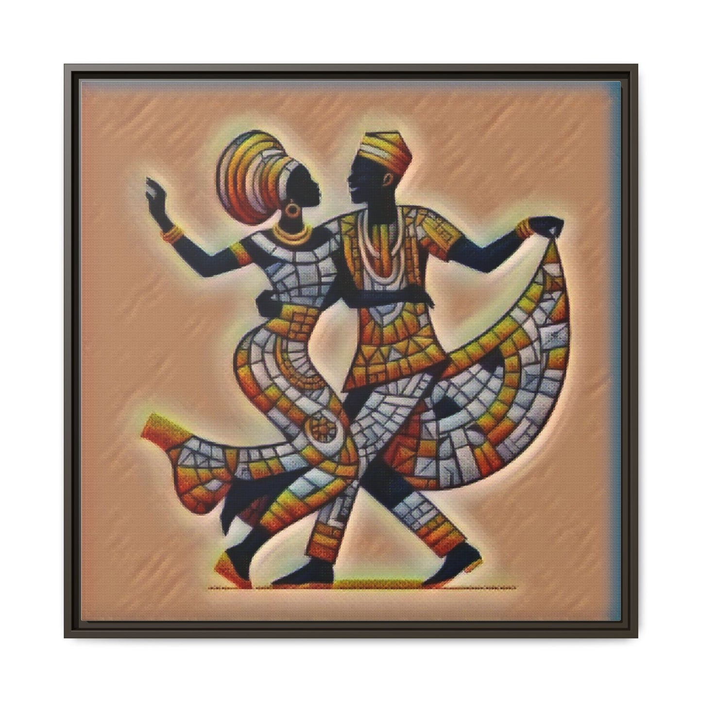 Framed African Dance Mosaic Art Print — Matte Canvas Wall Decor
