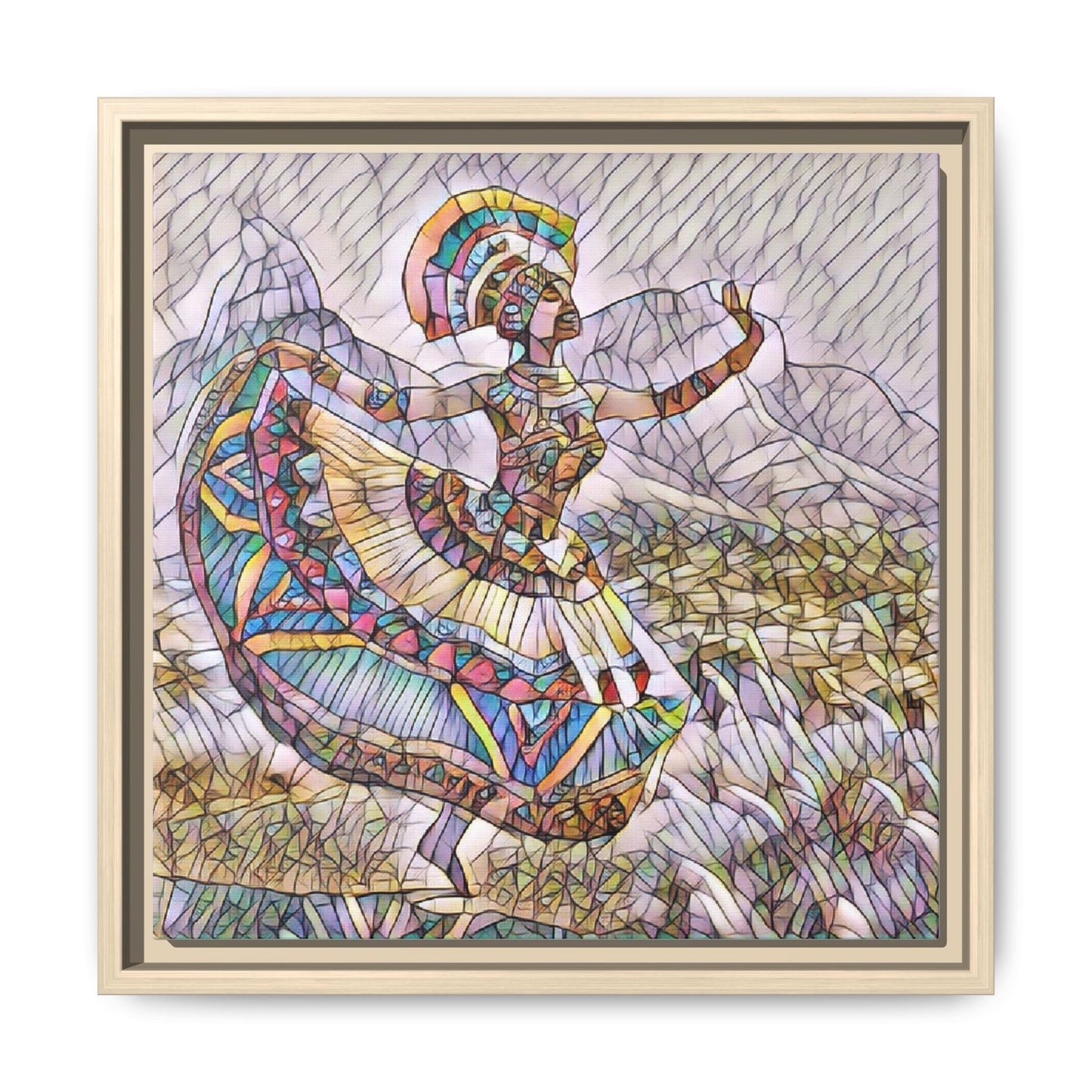 Ballerina Mosaic Framed Canvas Print — Colorful Ethnic Dance Wall Art