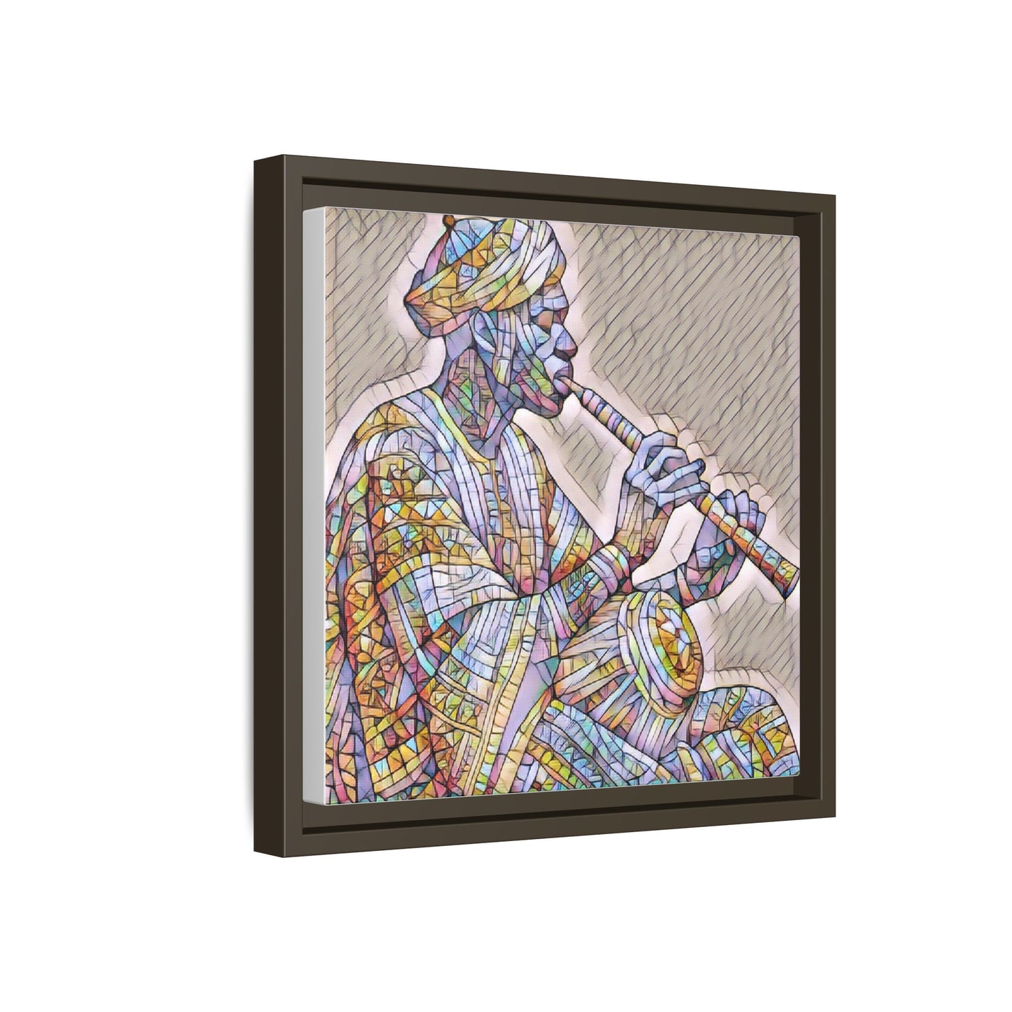 Framed Canvas Art — Colorful Middle Eastern Flute Player Print