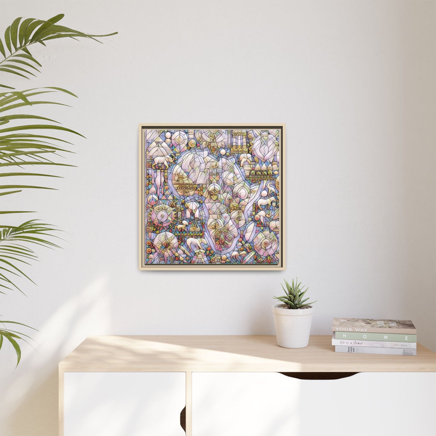 Abstract Stained-Glass Style Framed Canvas Print