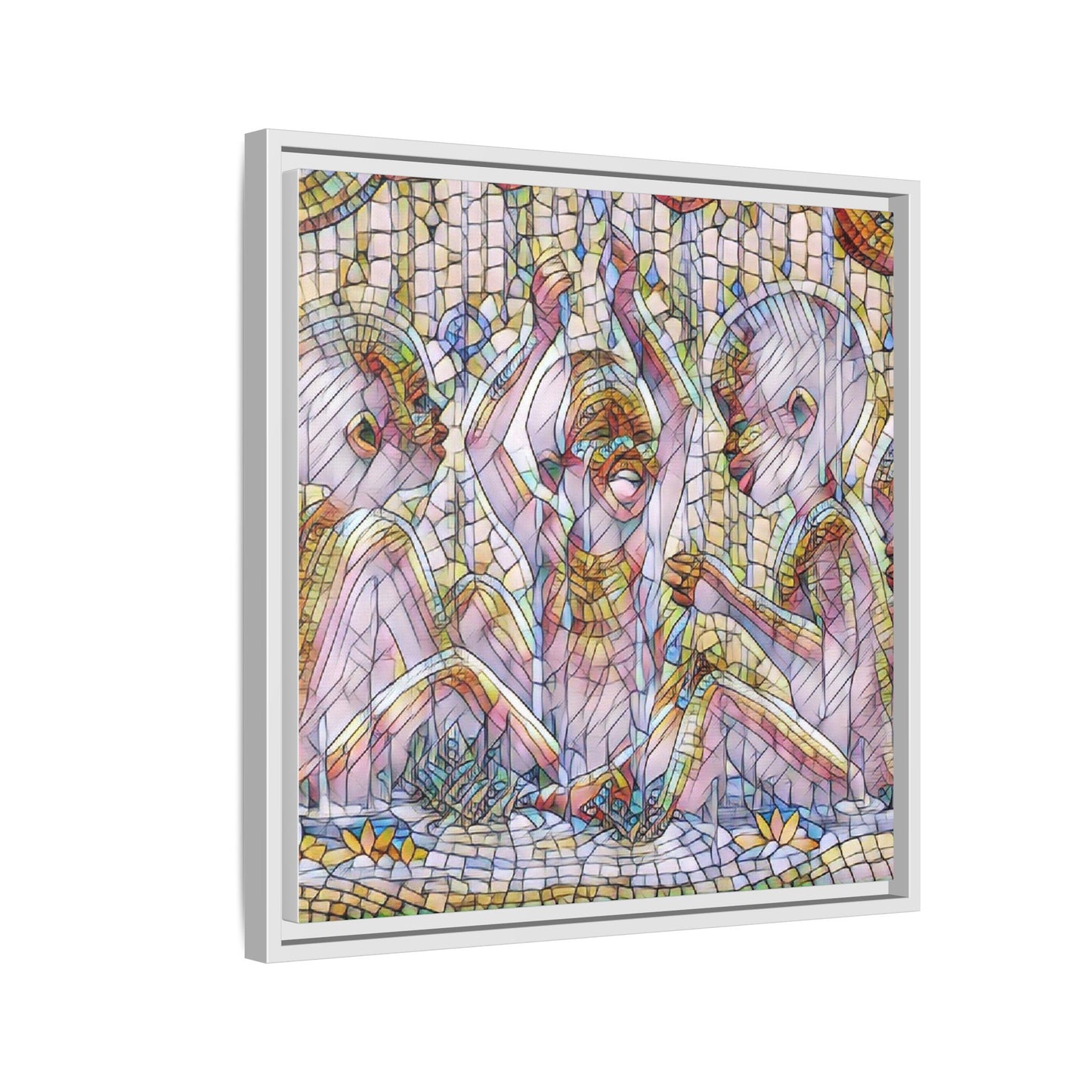 Framed Matte Canvas Art — Mosaic Children Playing (Multicolor)