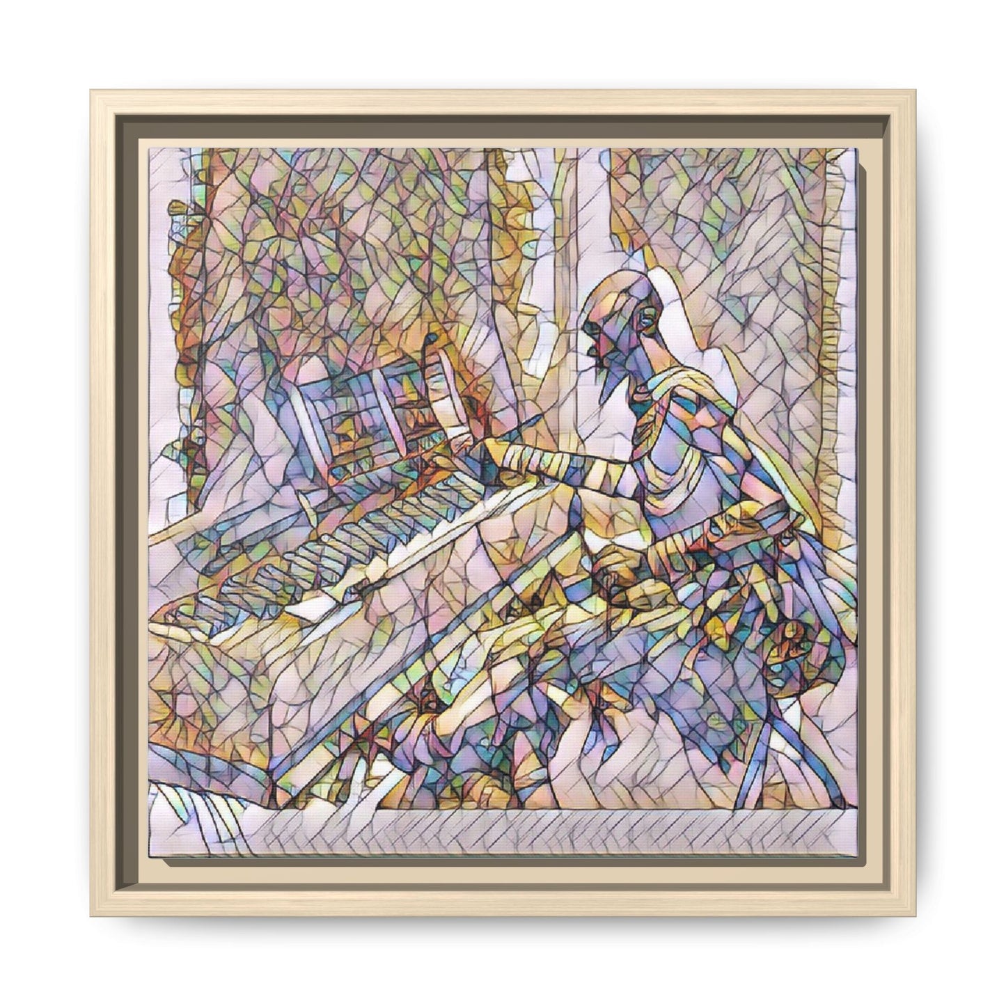 Framed Matte Canvas Art — Colorful Abstract Musician at Piano