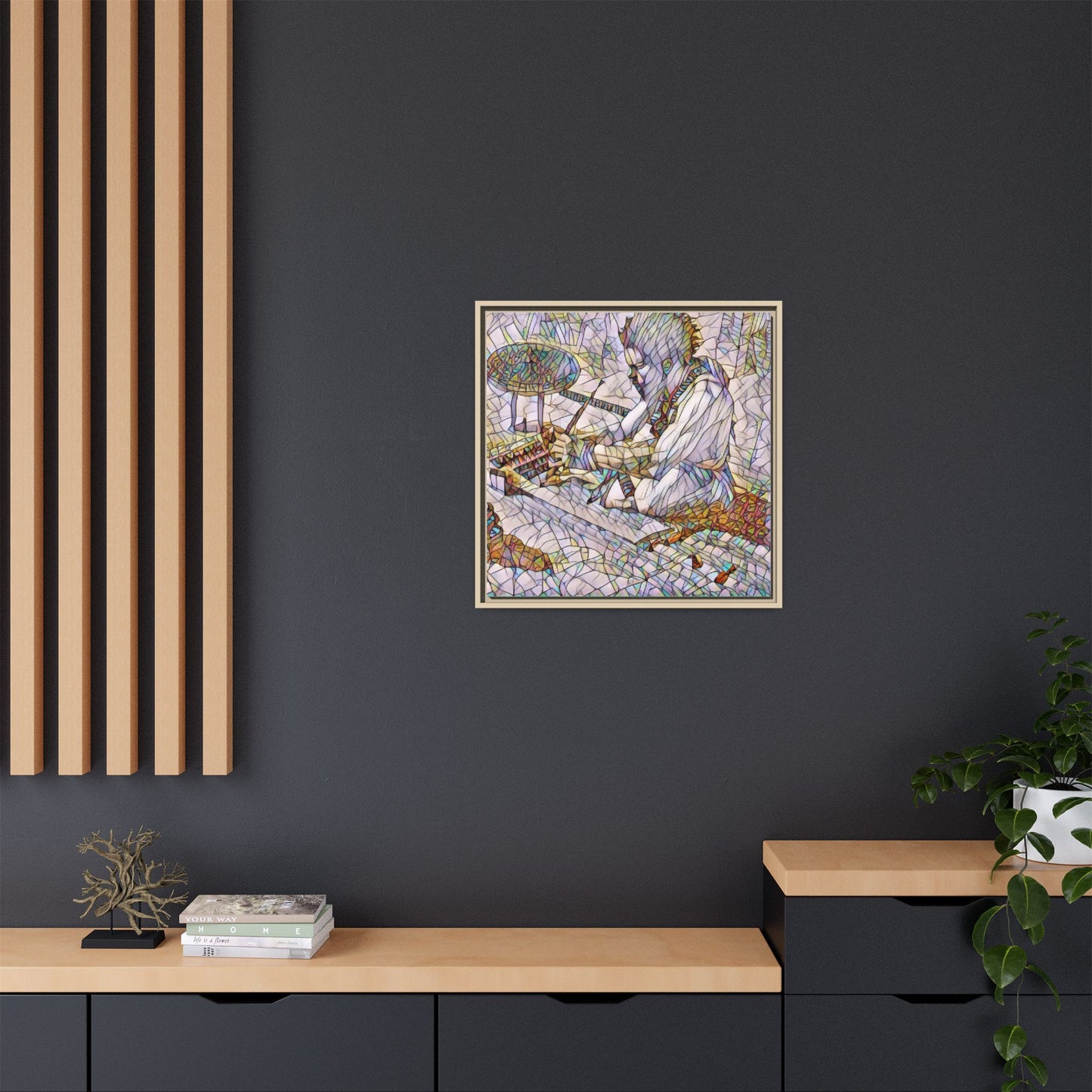 Framed Matte Canvas — Abstract Drummer Mosaic Wall Art