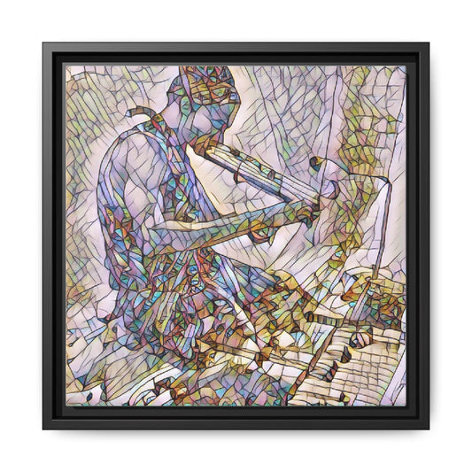 Abstract Violinist Matte Framed Canvas – Colorful Musical Art Print