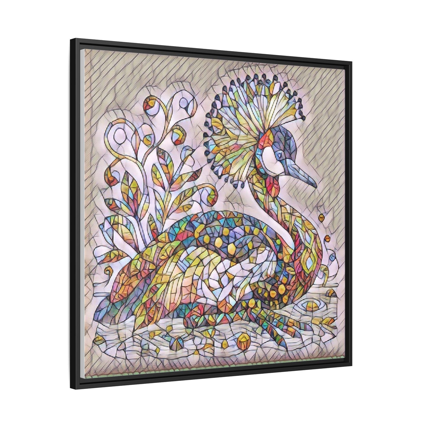 Colorful Peacock Mosaic Framed Canvas Art