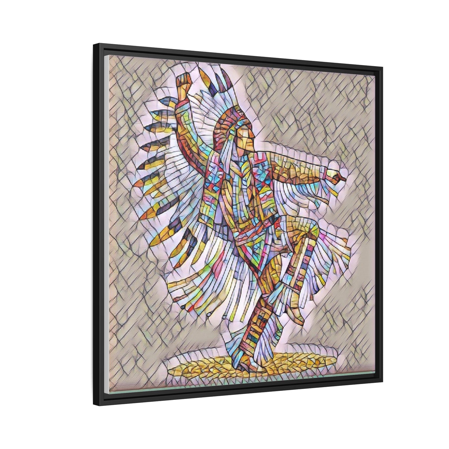 Colorful Native Dancer Framed Canvas Art — Stained Glass Style Wall Decor