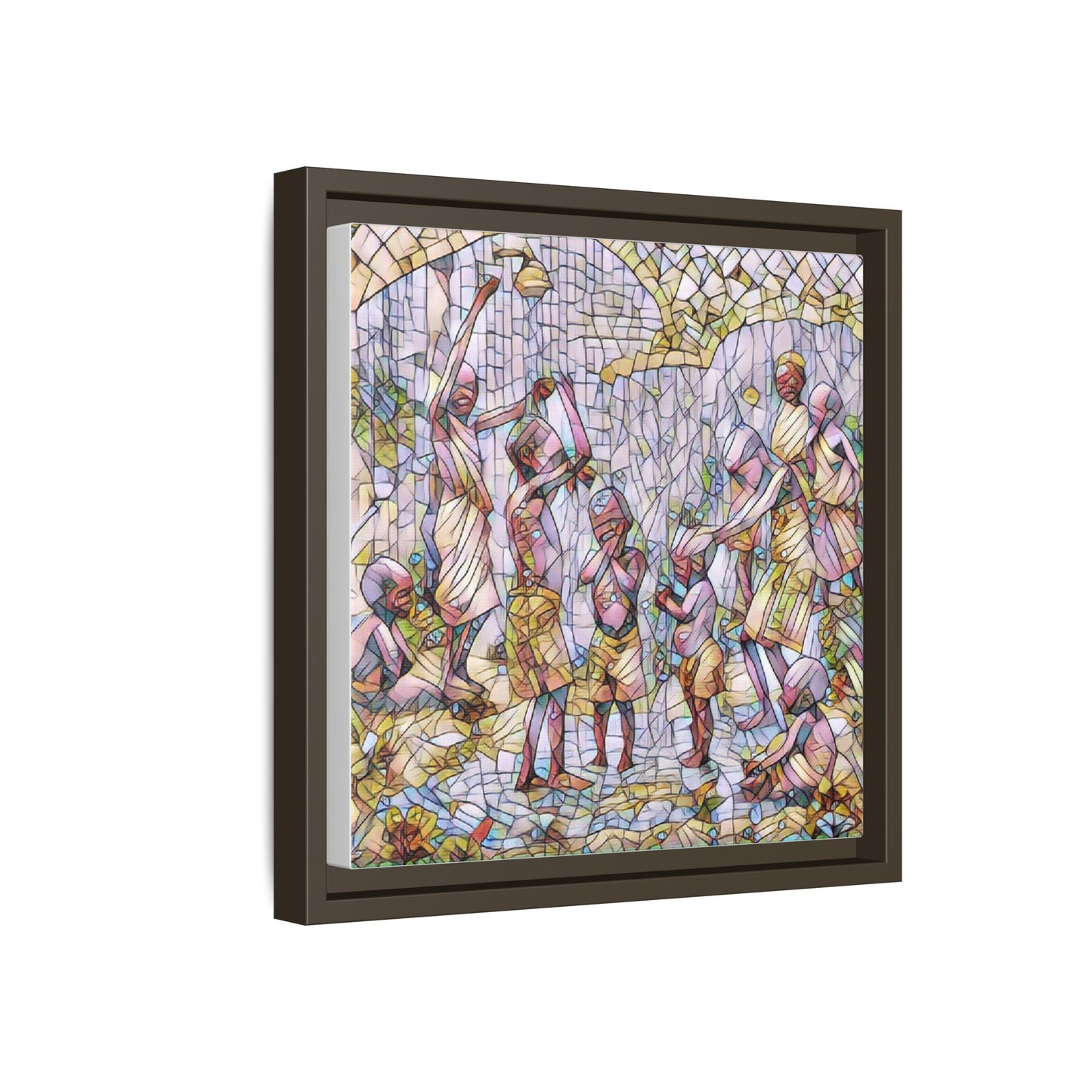 Framed Matte Canvas – Colorful Mosaic Children Playing Wall Art