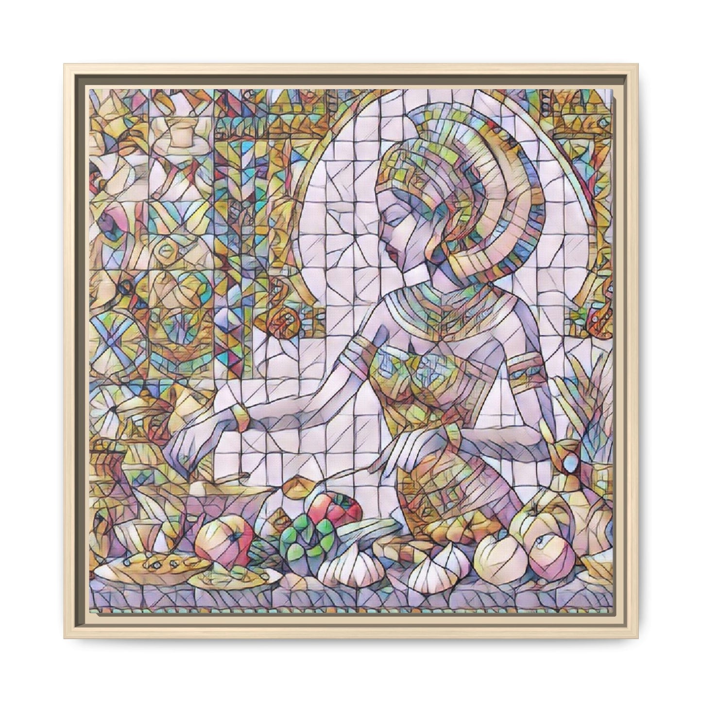 Egyptian Goddess Stained Glass Style Framed Canvas Art