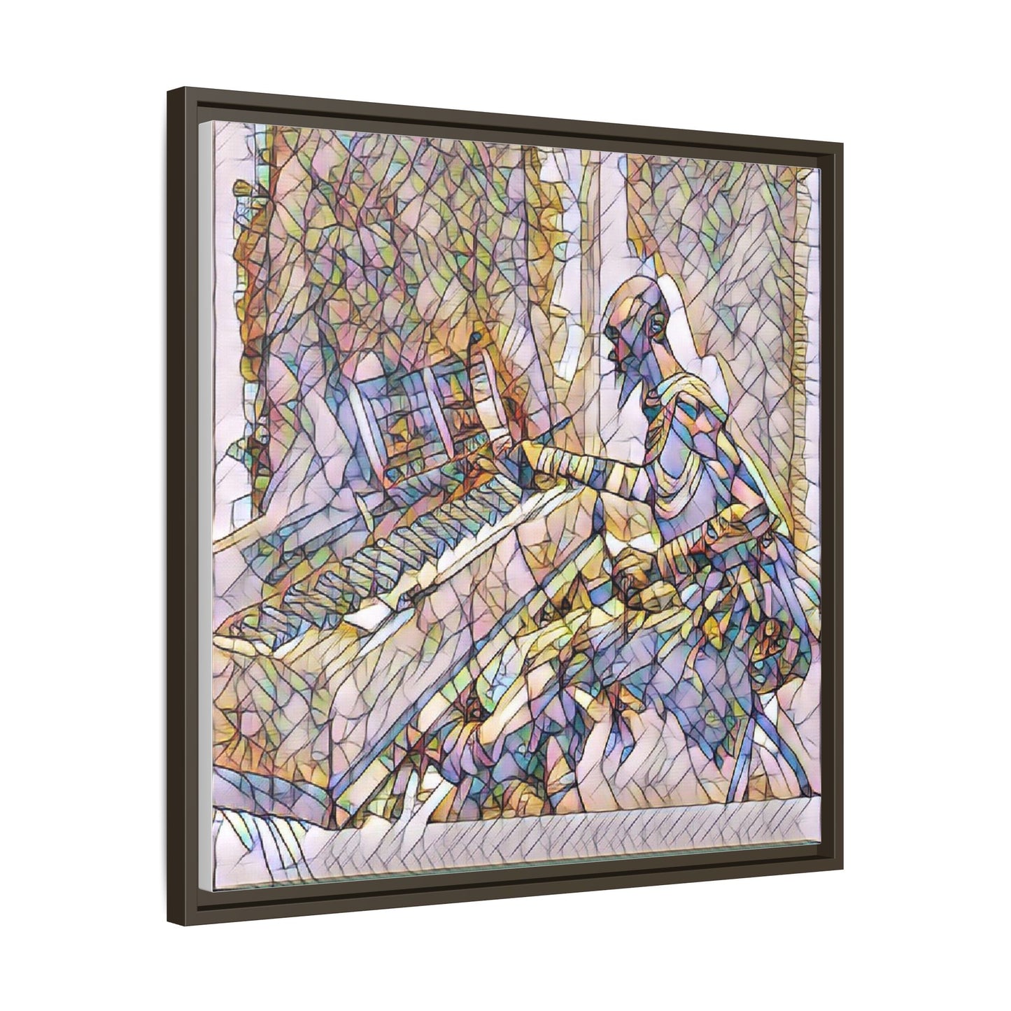 Framed Matte Canvas Art — Colorful Abstract Musician at Piano
