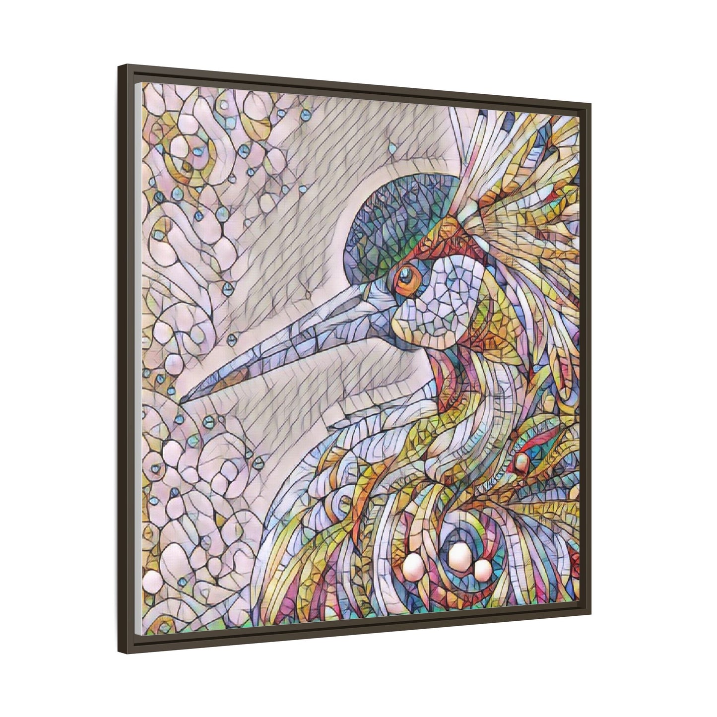 Colorful Stained-Glass Heron Matte Canvas Framed Wall Art