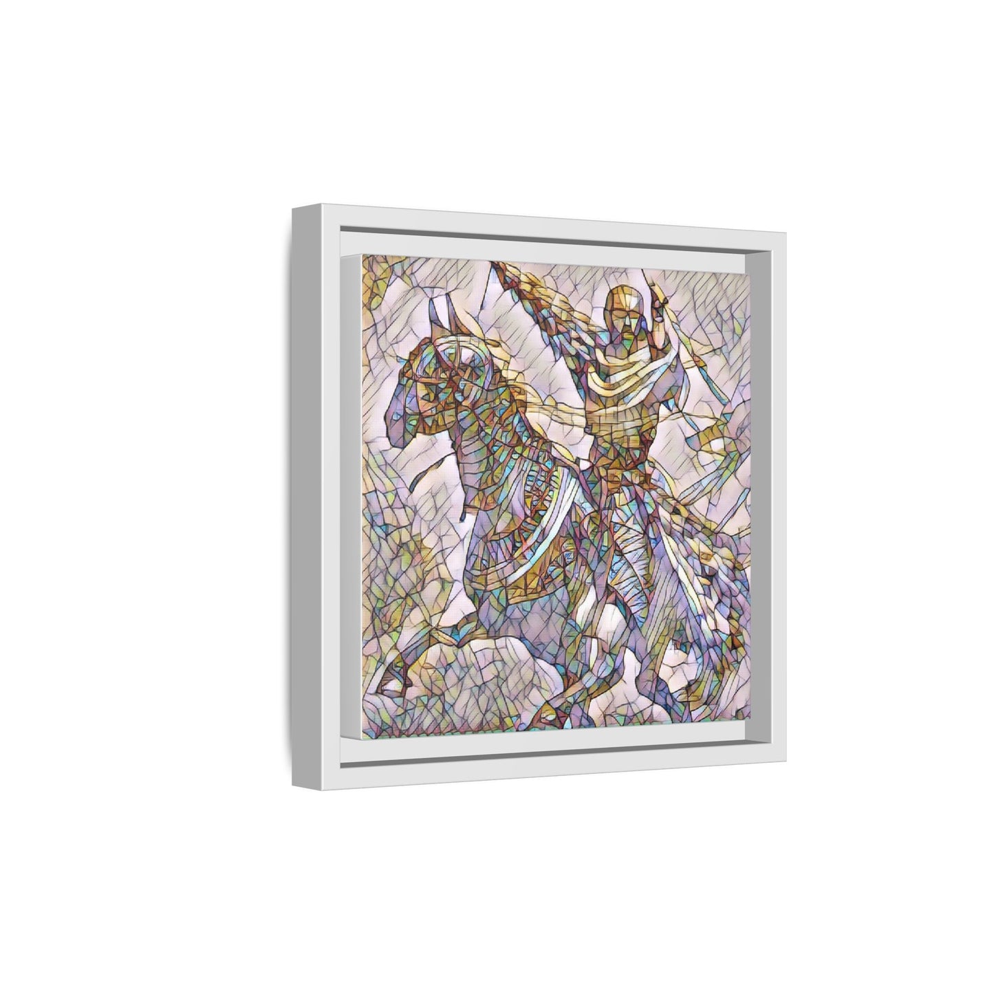 Framed Matte Canvas Print — Stained Glass Knight on Horse Artwork