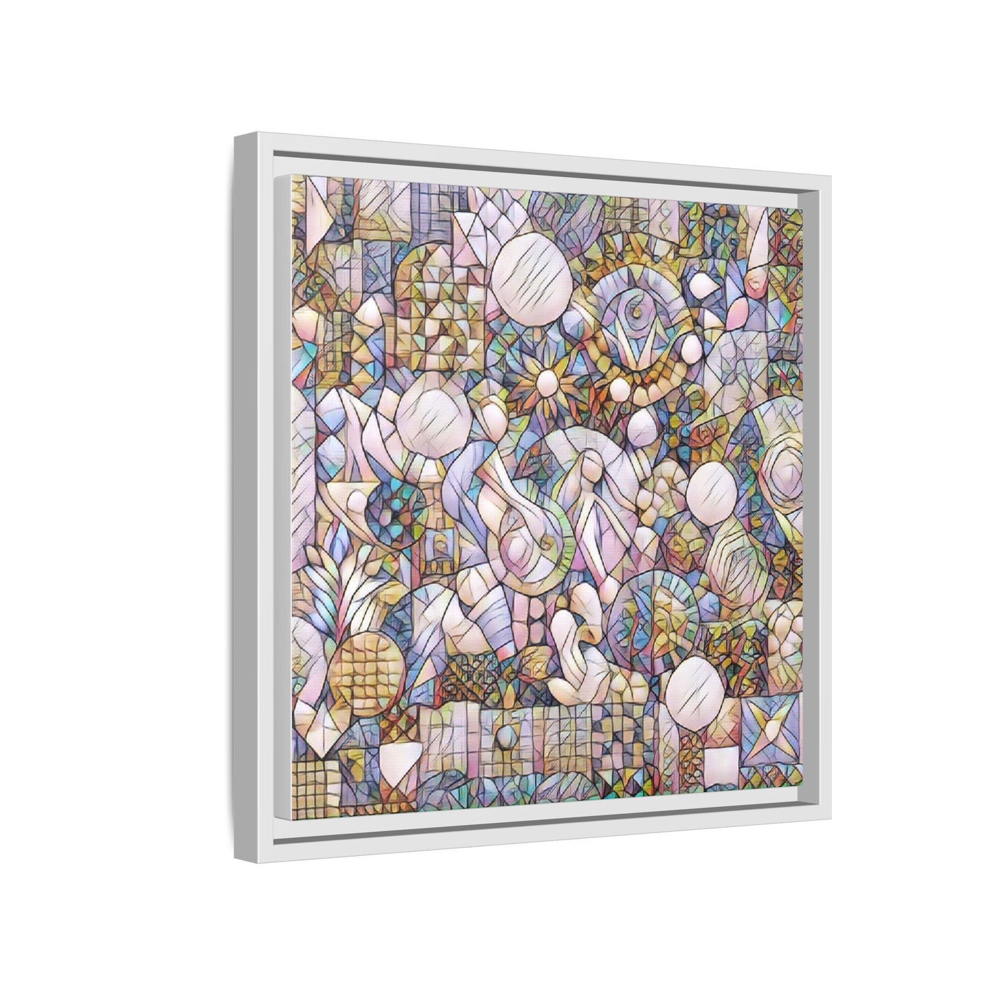 Abstract Geometric Mosaic Framed Canvas — Multicolor Modern Wall Art