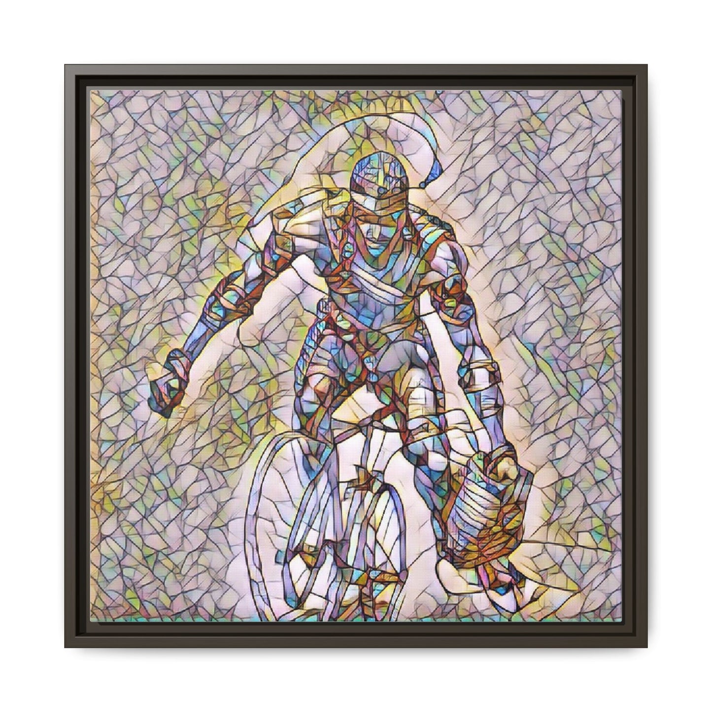 Cyclist Mosaic Matte Canvas Print — Framed Multicolor Cycling Art